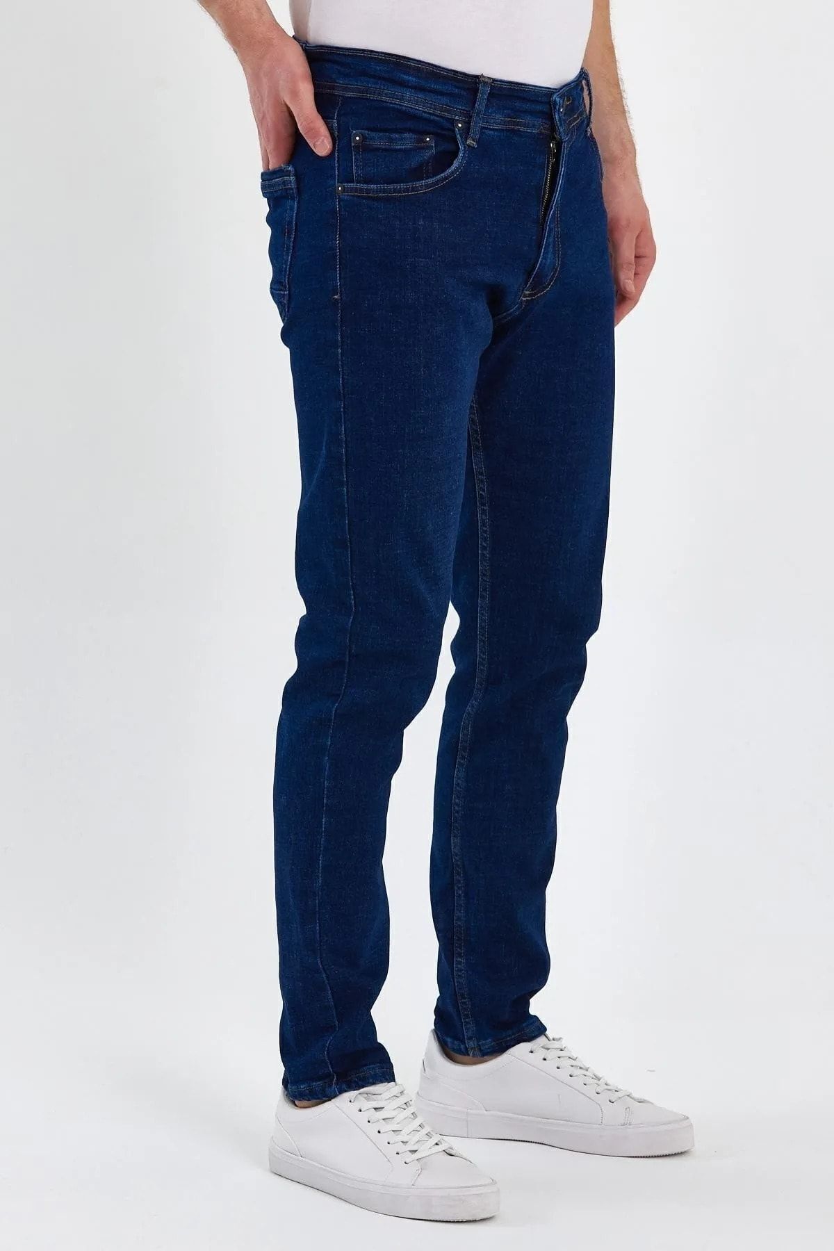 Erkek Jeansvibe Dar Paça Esnek Koyu Mavi Klasik Kot Pantolon 3