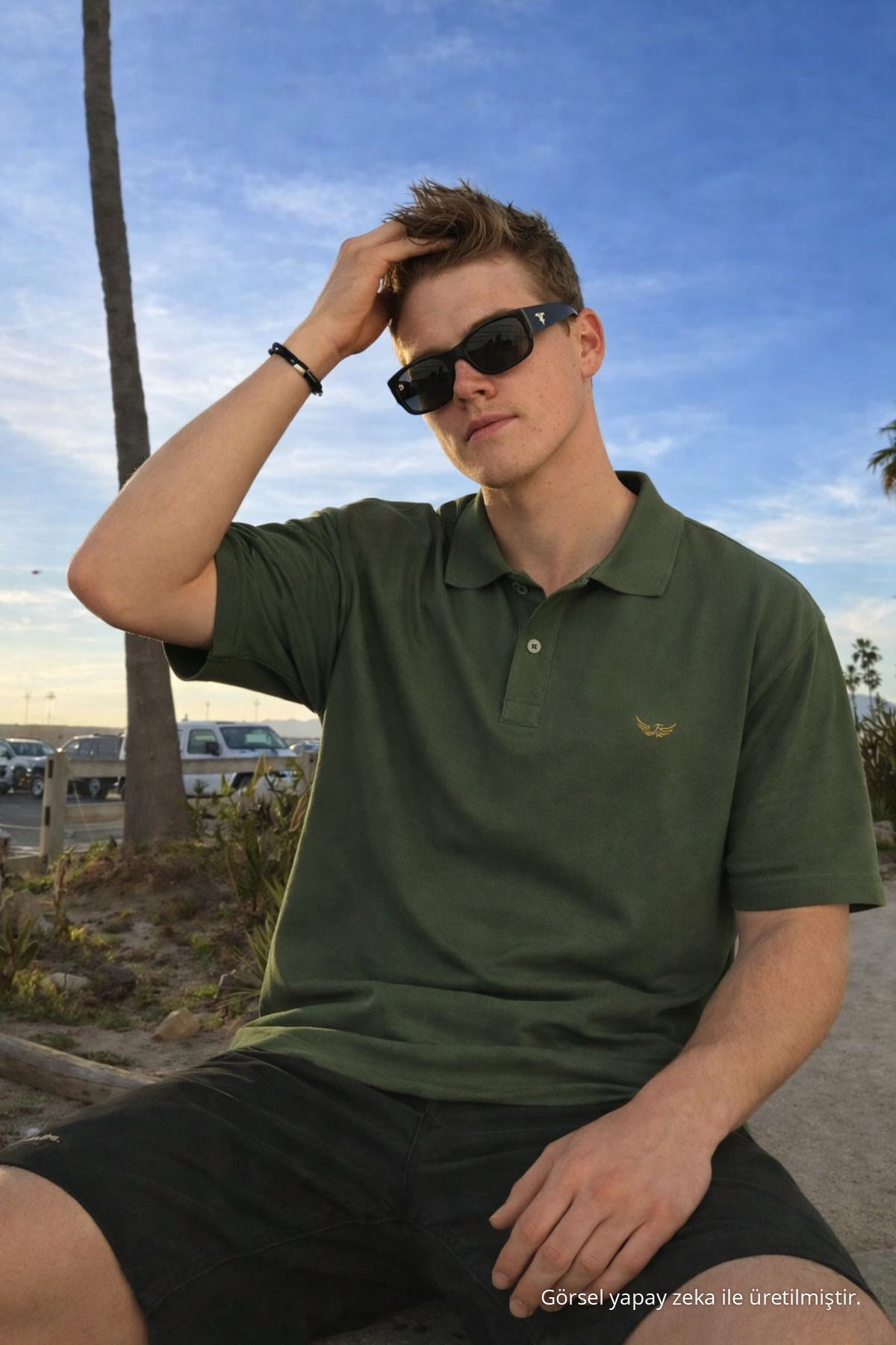 Erkek Pamuklu Trend Haki Polo Yaka T Shirt 5