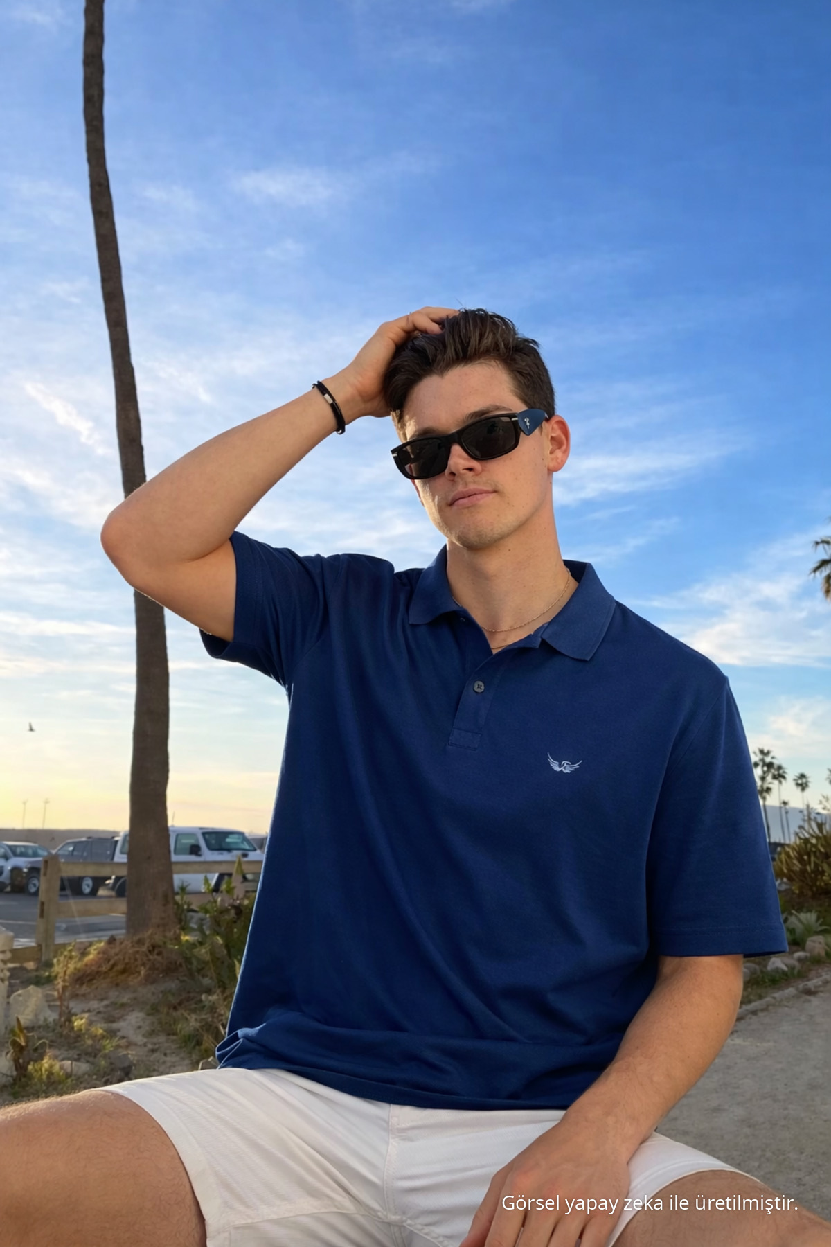 Erkek Pamuklu Trend Mavi Polo Yaka T Shirt 5