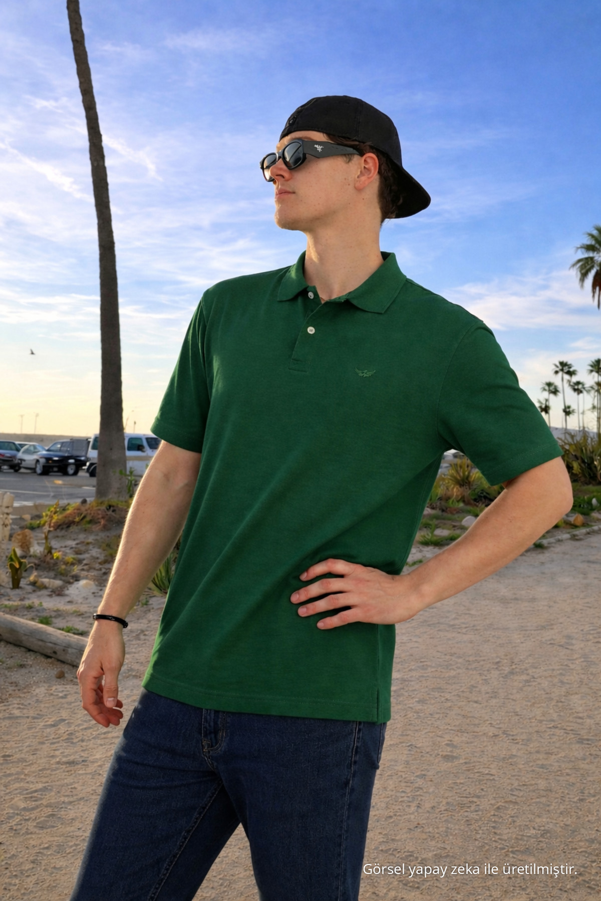 Erkek Pamuklu Trend Yeşil Polo Yaka T Shirt 4