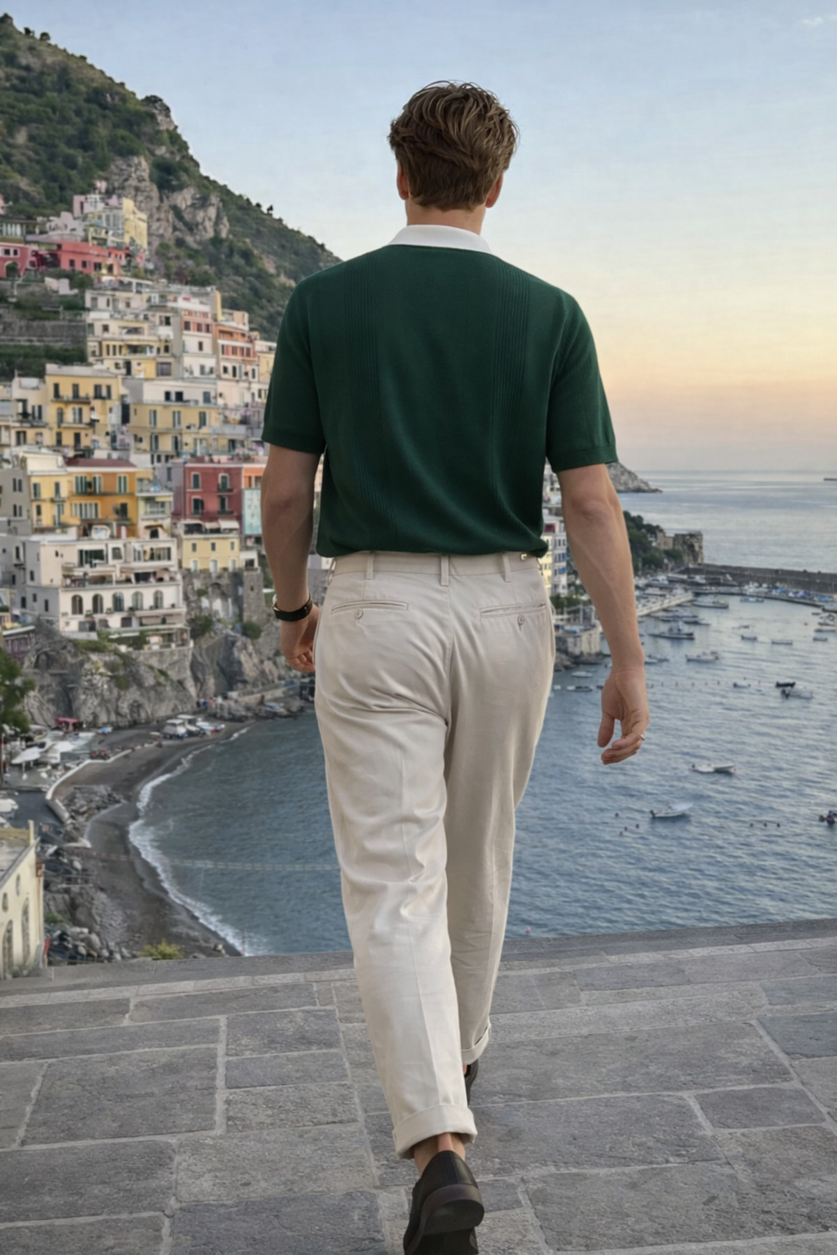 Erkek Fermuarlı Çizgili Triko Yeşil Polo Yaka T Shirt 6
