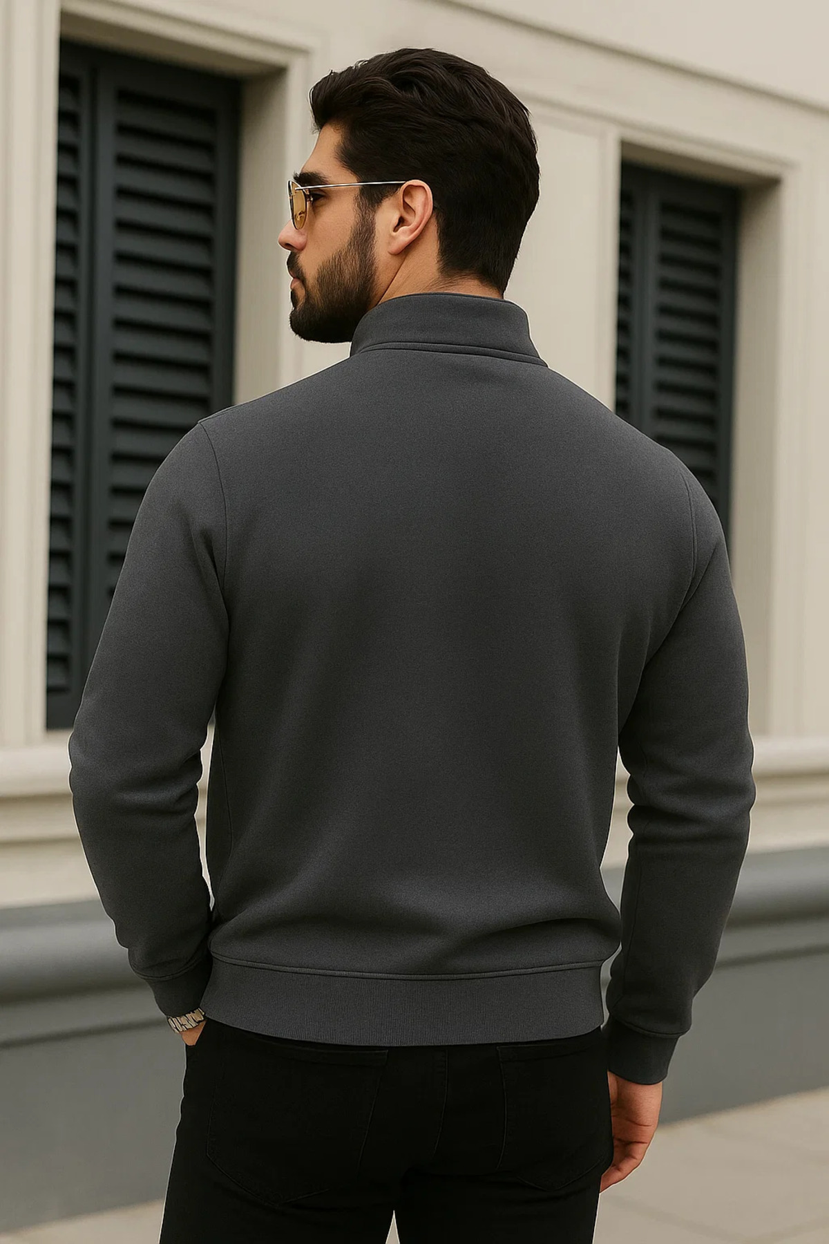 Erkek Trend Kışlık Antrasit Fermuarlı Sweatshirt 6