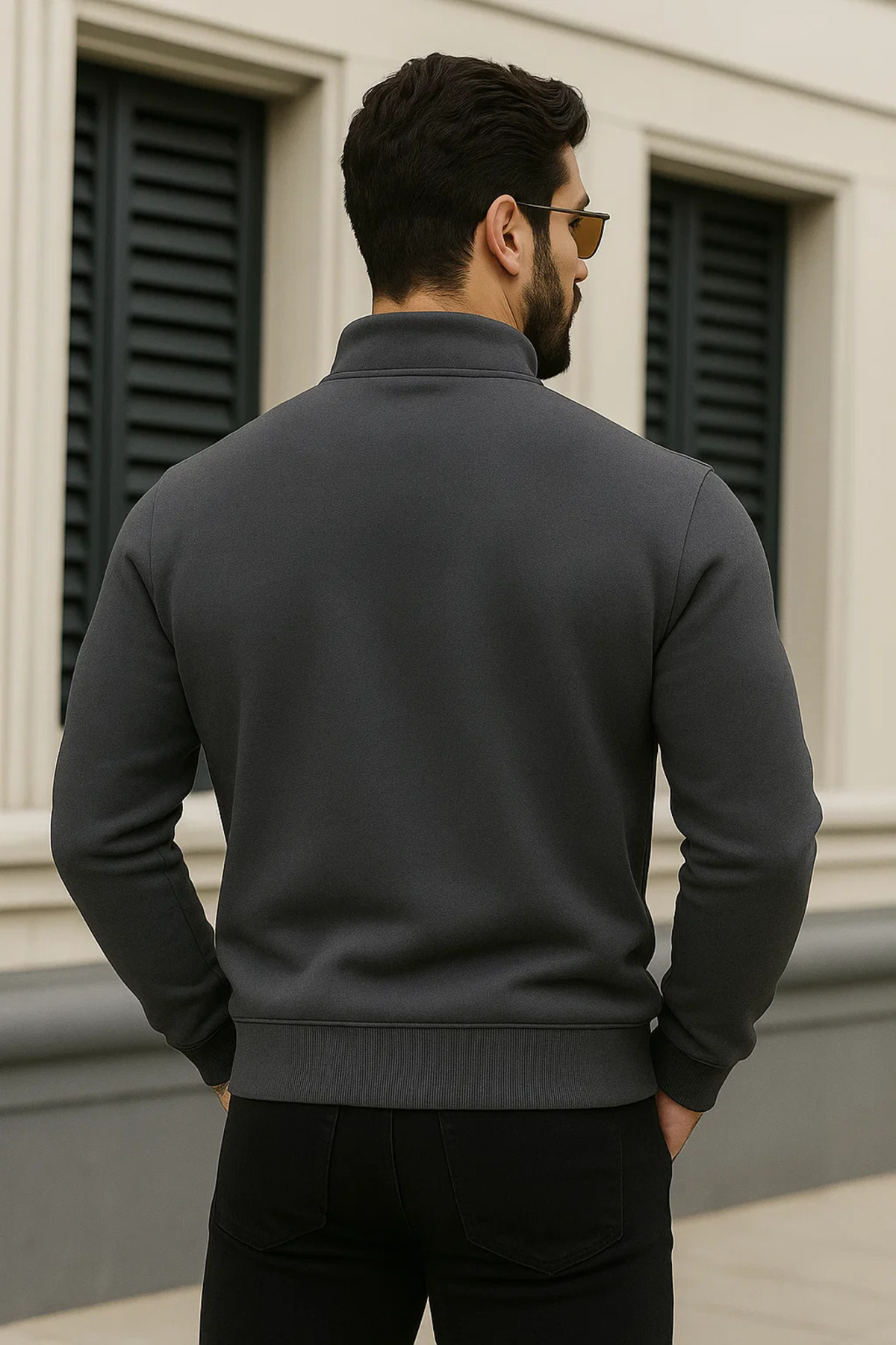 Erkek Trend Kışlık Antrasit Fermuarlı Sweatshirt 5
