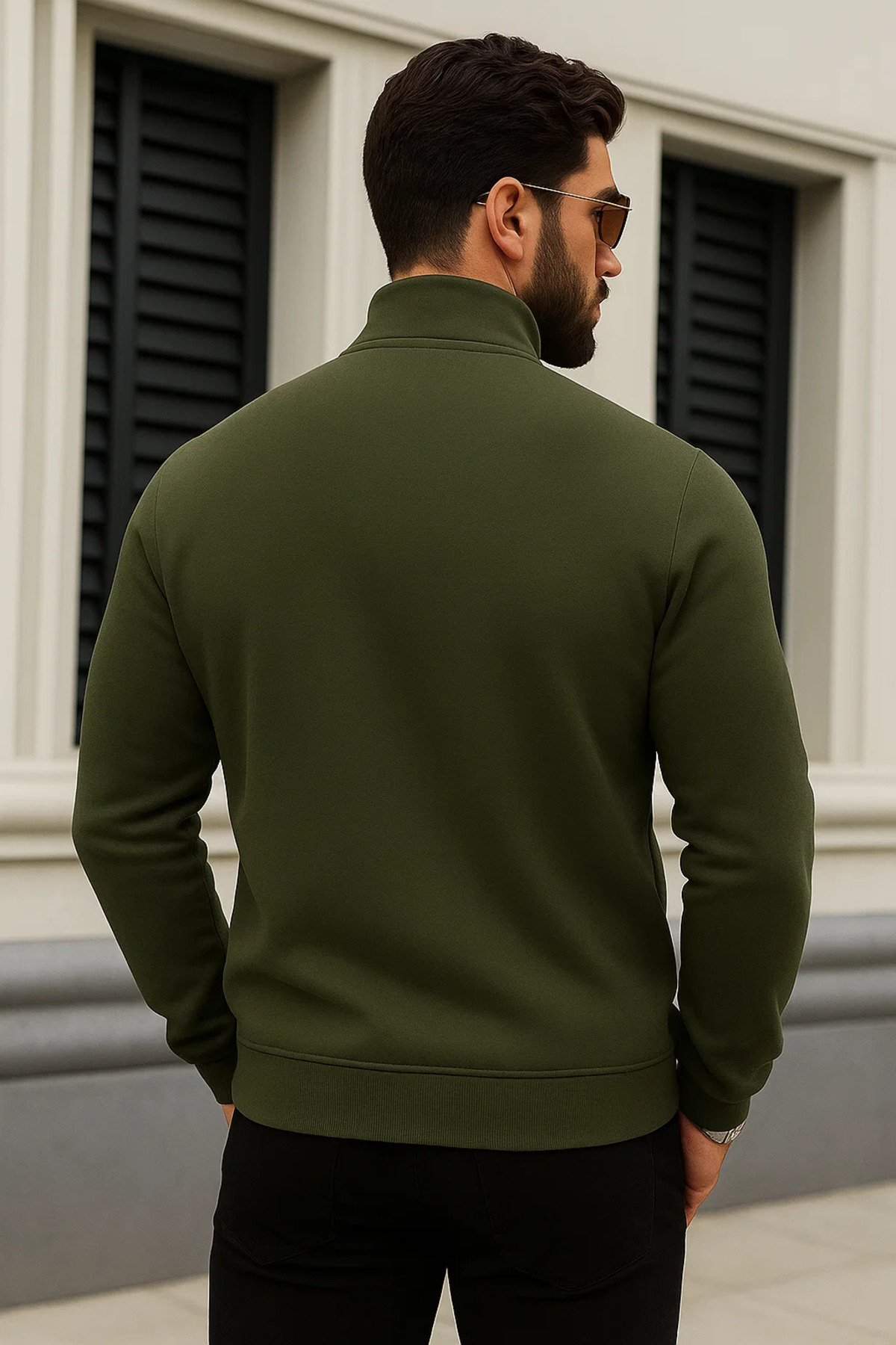 Erkek Trend Kışlık Haki Fermuarlı Sweatshirt 6