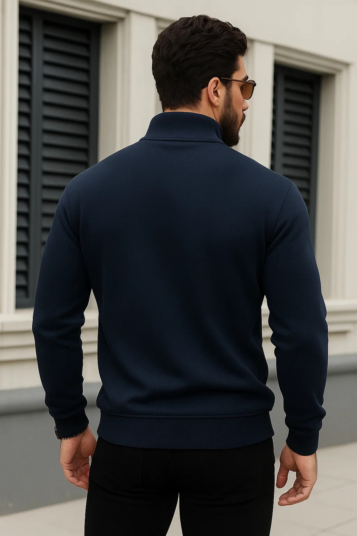Erkek Trend Kışlık Lacivert Fermuarlı Sweatshirt 5