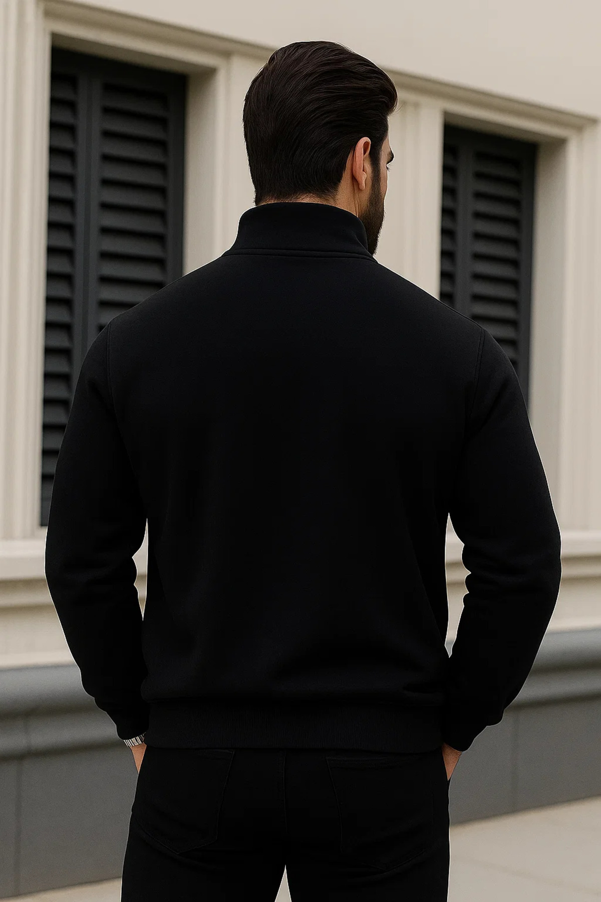 Erkek Trend Kışlık Siyah Fermuarlı Sweatshirt 6