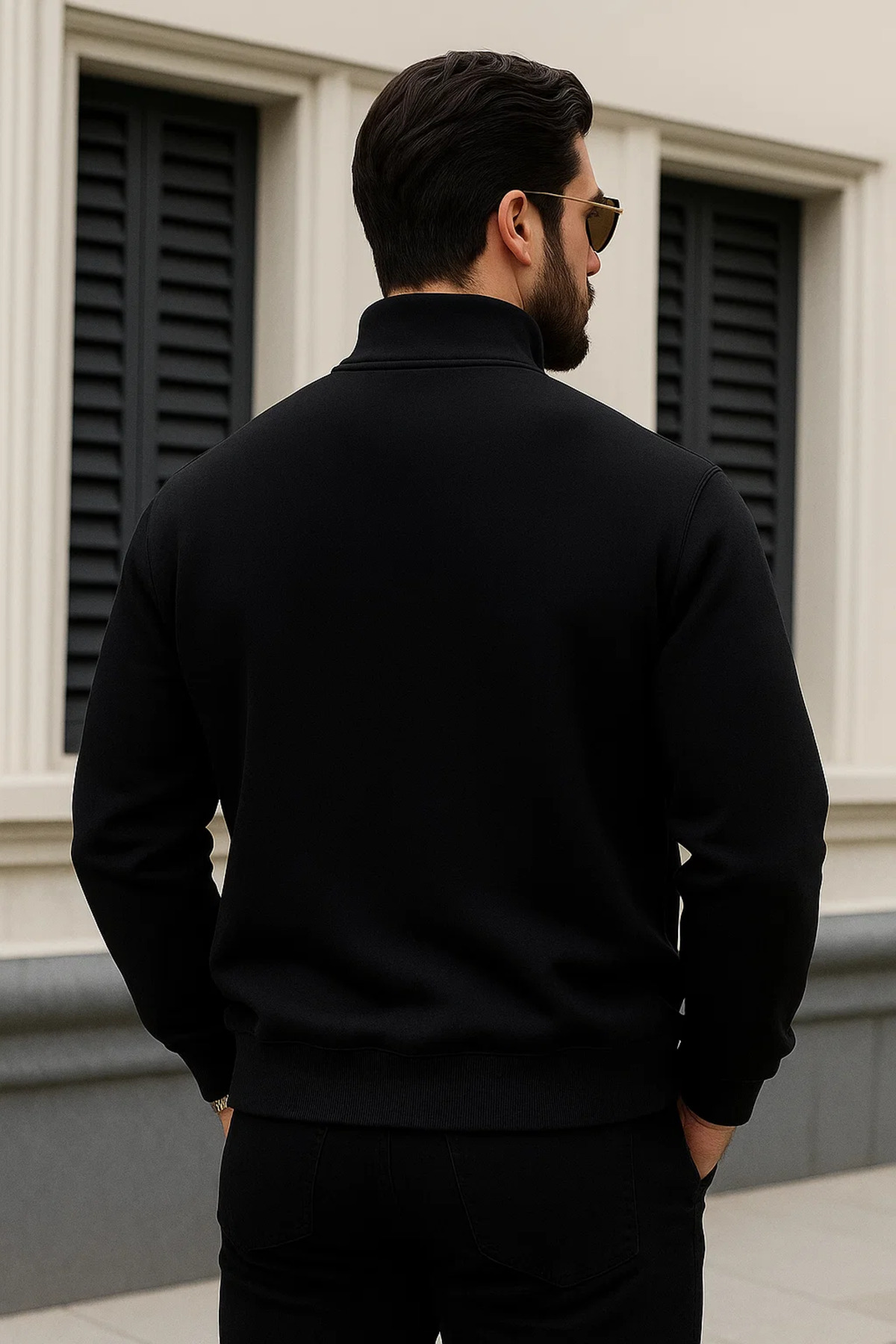 Erkek Trend Kışlık Siyah Fermuarlı Sweatshirt 5