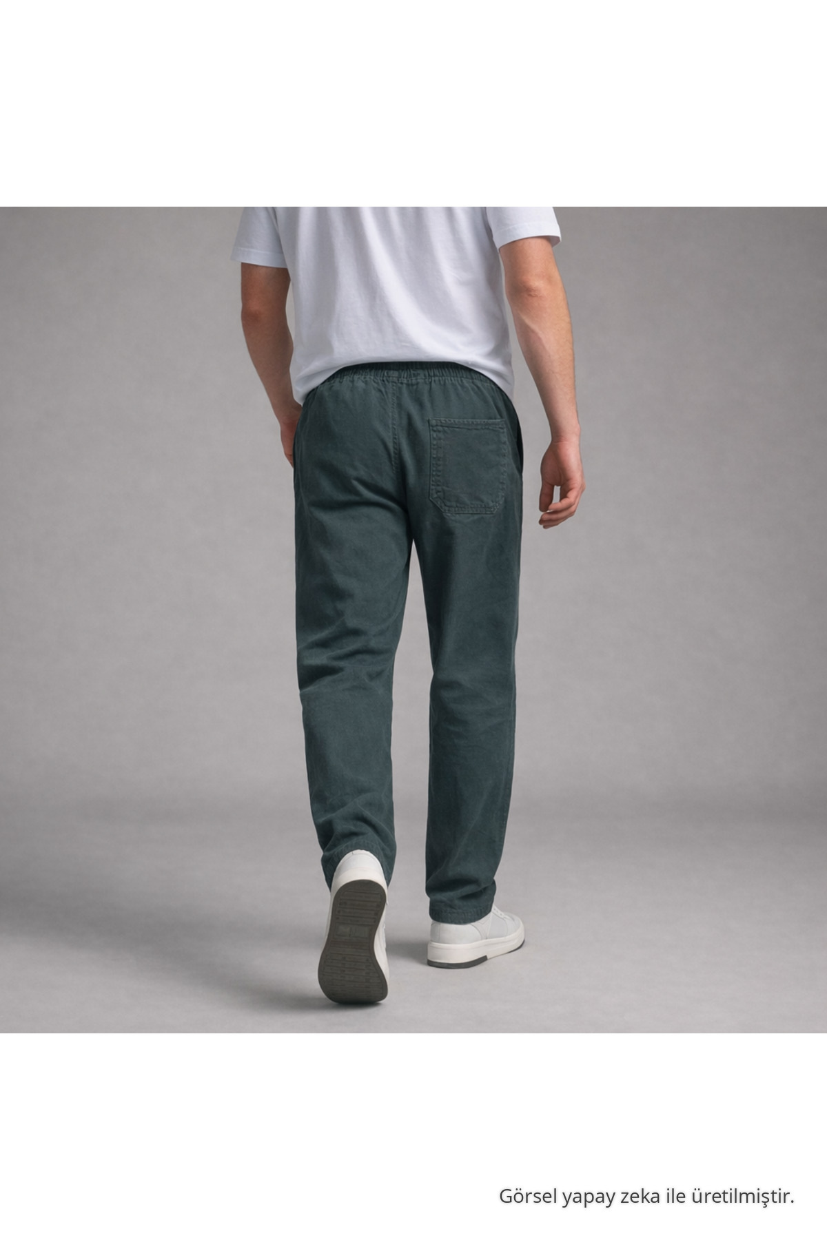 Erkek Beli Lastikli Bol Paça Koyu Keten Pantolon 6