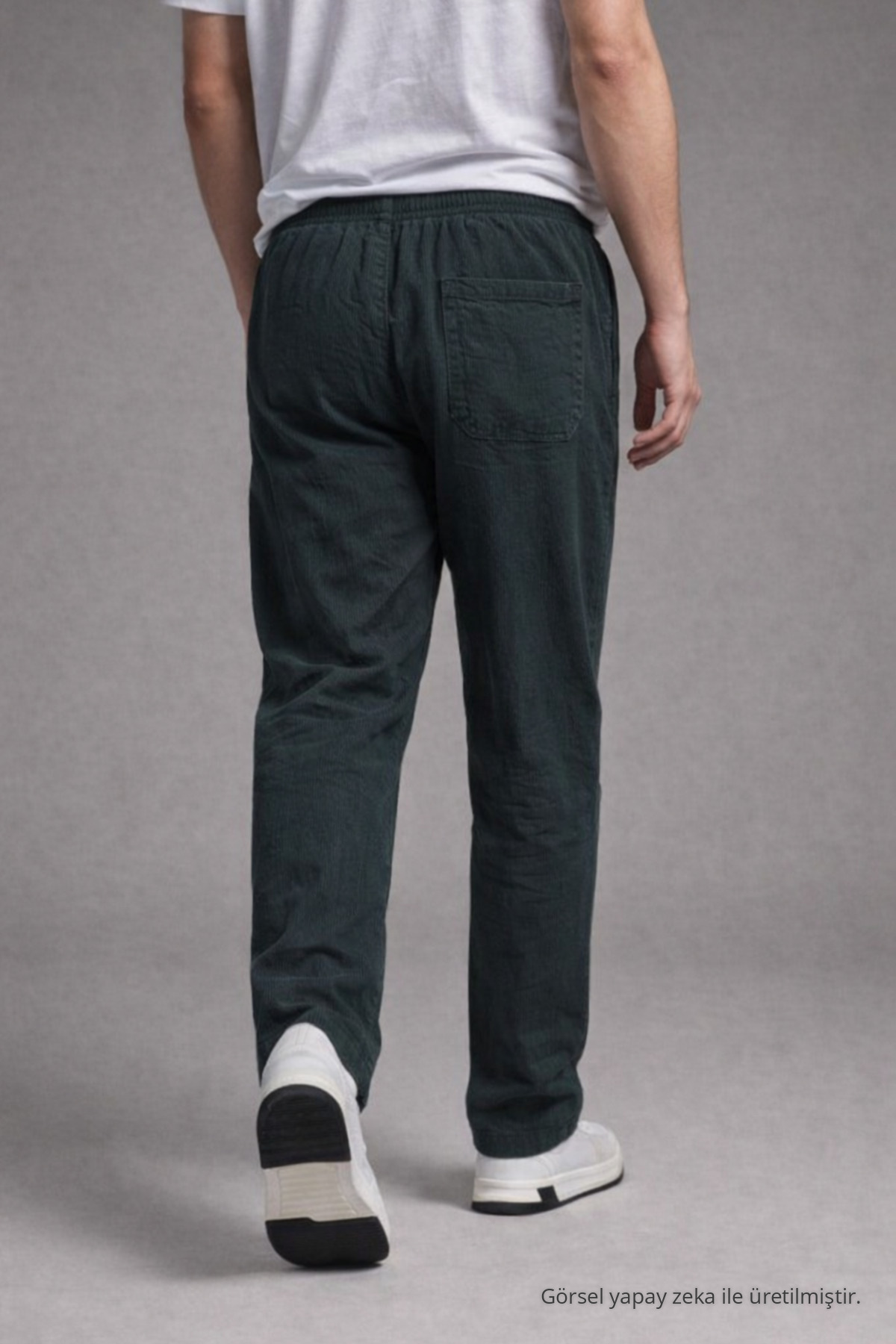 Erkek Beli Lastikli Bol Paça Siyah Keten Pantolon 6