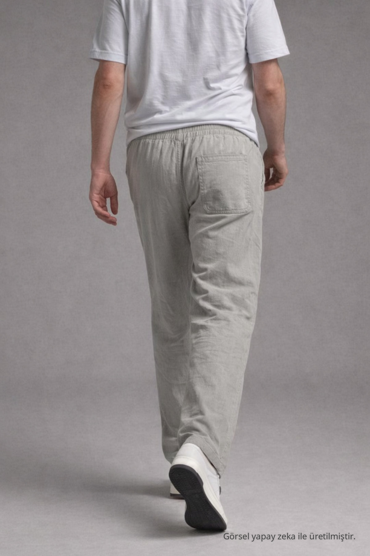 Erkek Beli Lastikli Bol Paça Taş Keten Pantolon 6