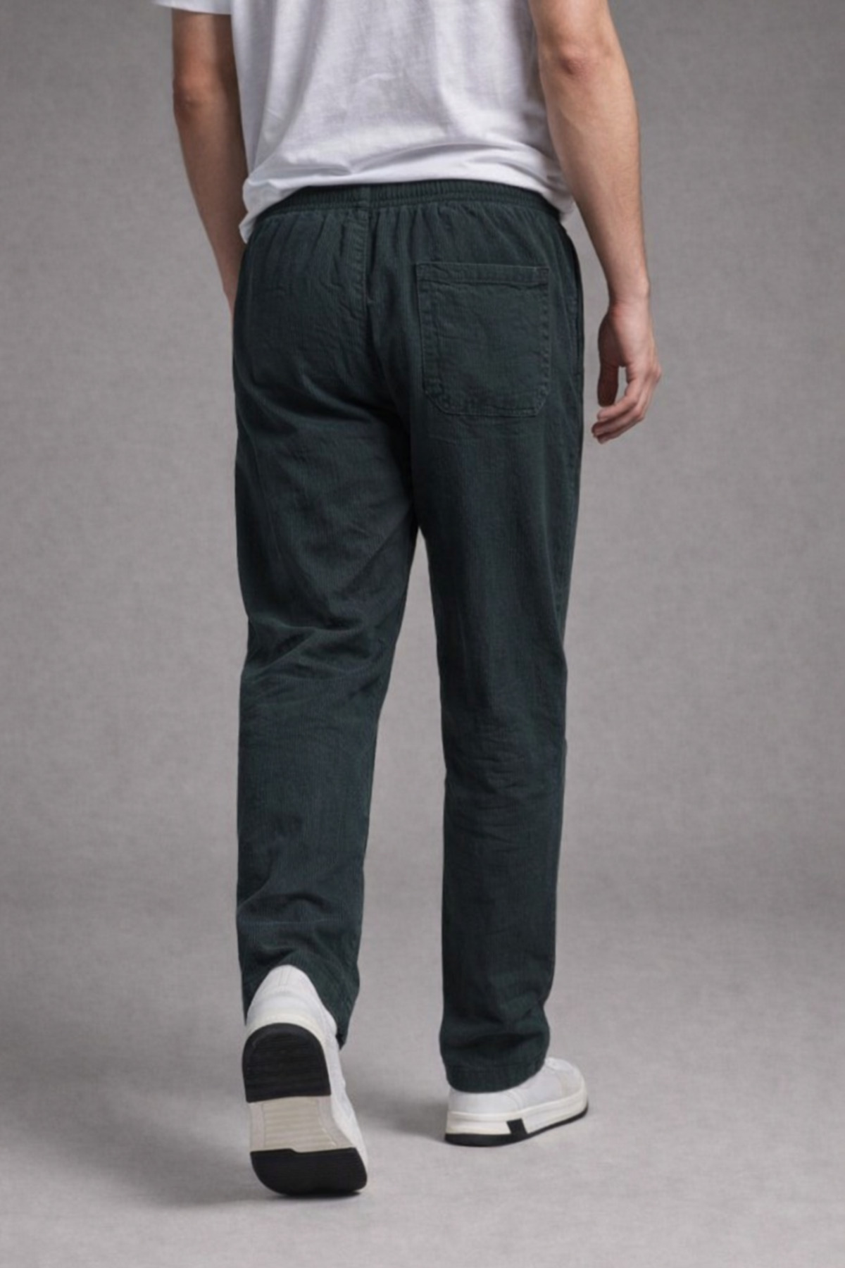 Erkek Beli Lastikli Bol Paça Siyah Keten Pantolon 6