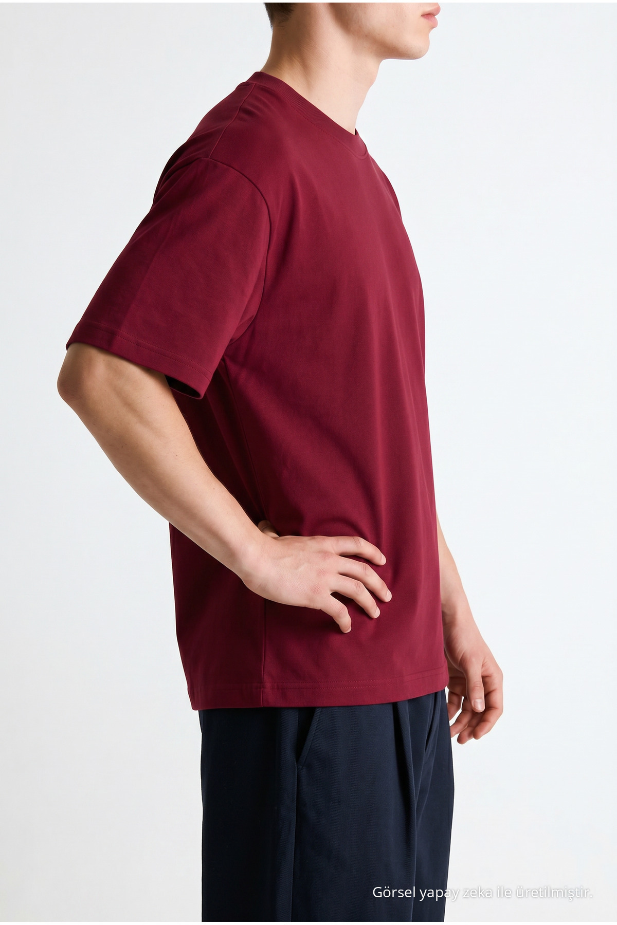 Erkek Günlük Premium Comfort Pamuklu Bol Bordo Tişört 5