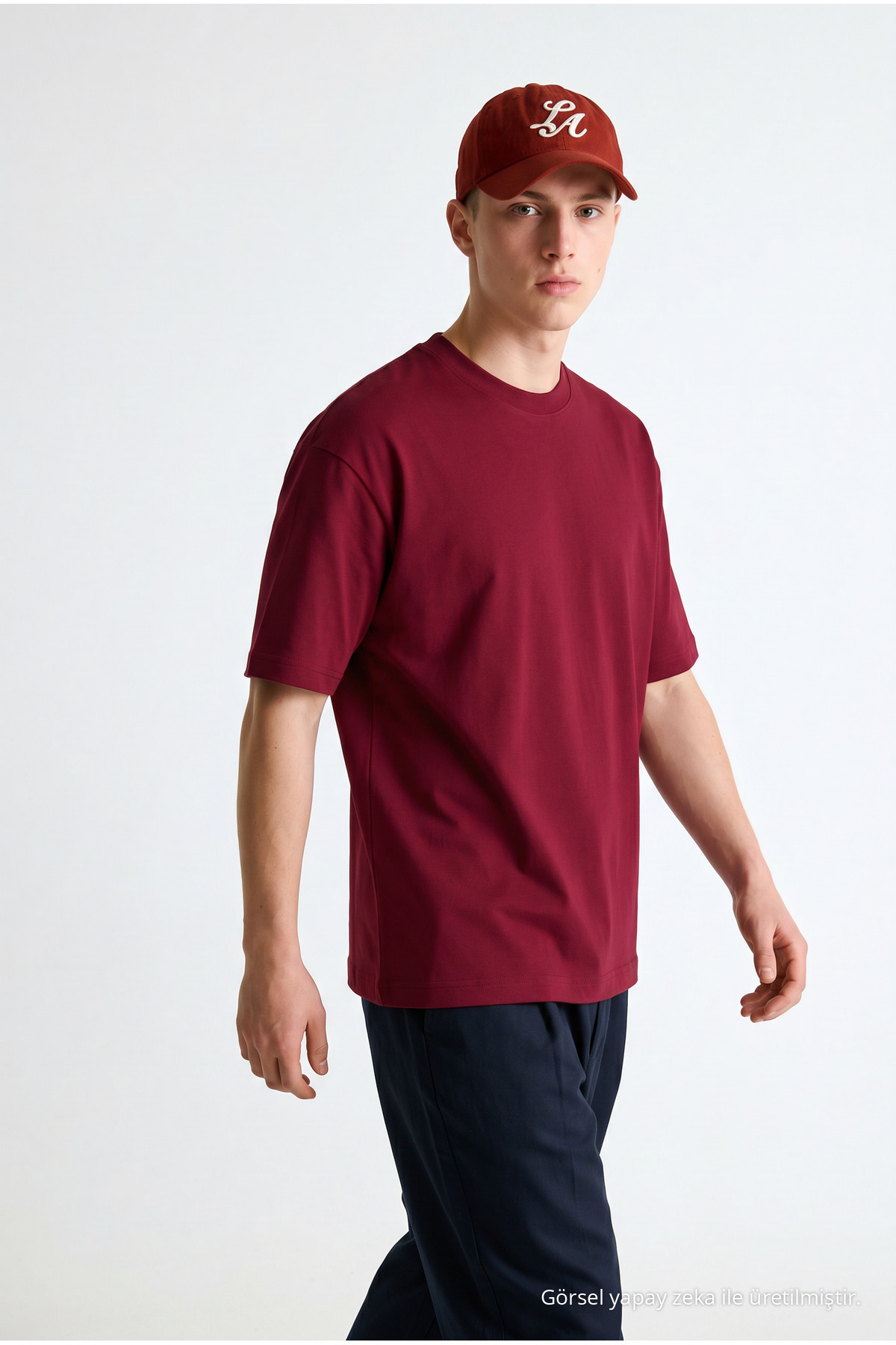 Erkek Günlük Premium Comfort Pamuklu Bol Bordo Tişört 3