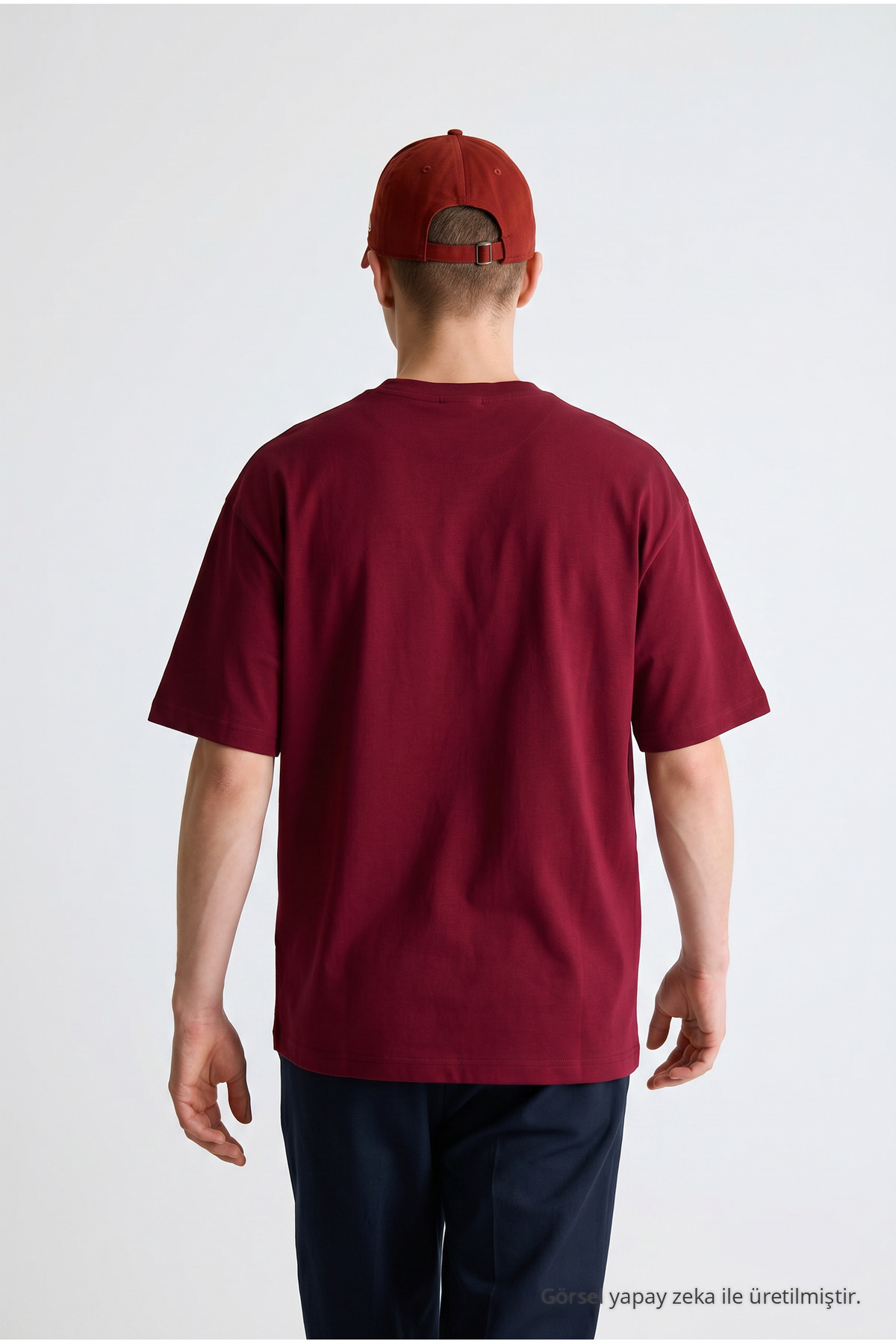 Erkek Günlük Premium Comfort Pamuklu Bol Bordo Tişört 6