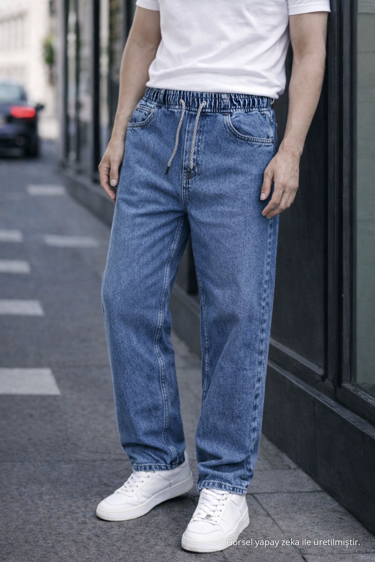 Erkek Trend Pamuklu Lacivert Baggy Kot Pantolon 5
