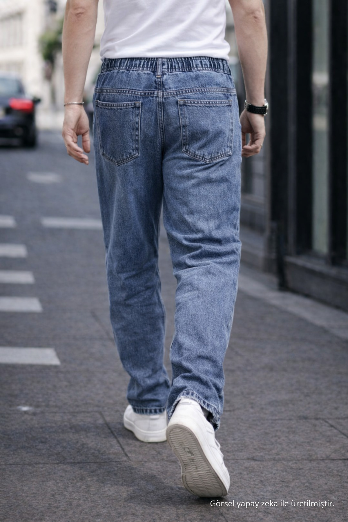 Erkek Trend Pamuklu Lacivert Baggy Kot Pantolon 6