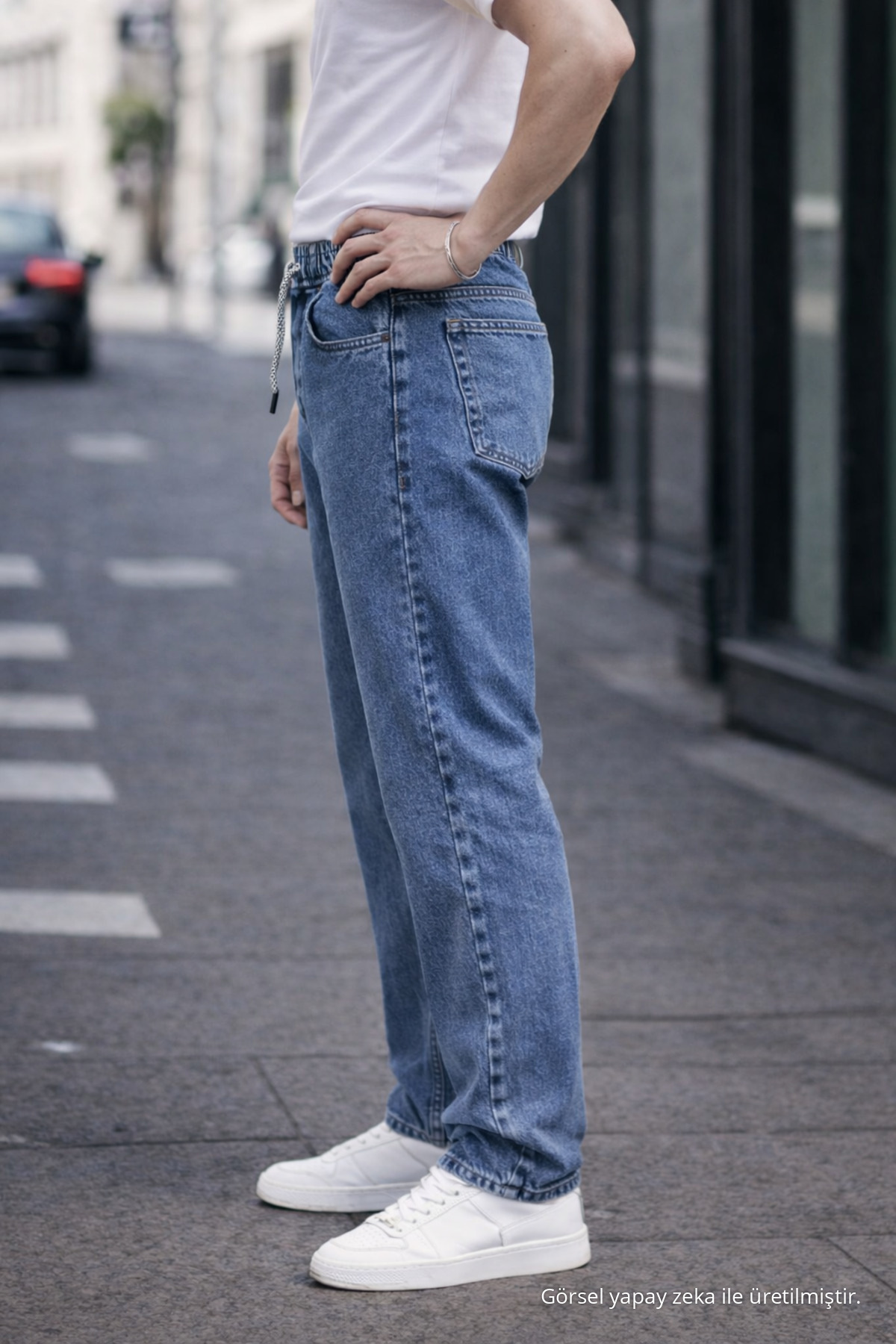 Erkek Trend Pamuklu Lacivert Baggy Kot Pantolon 4