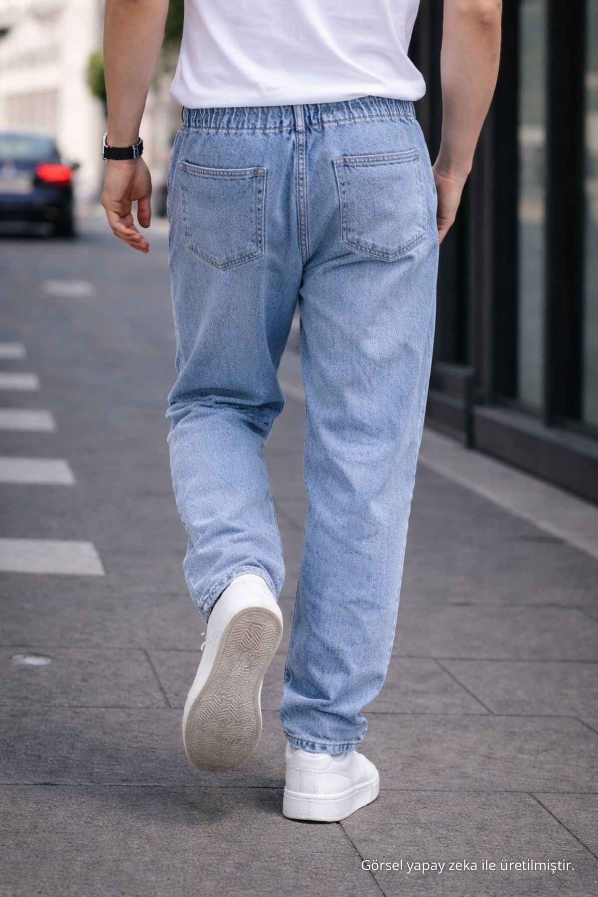 Erkek Trend Pamuklu Mavi Baggy Kot Pantolon 6