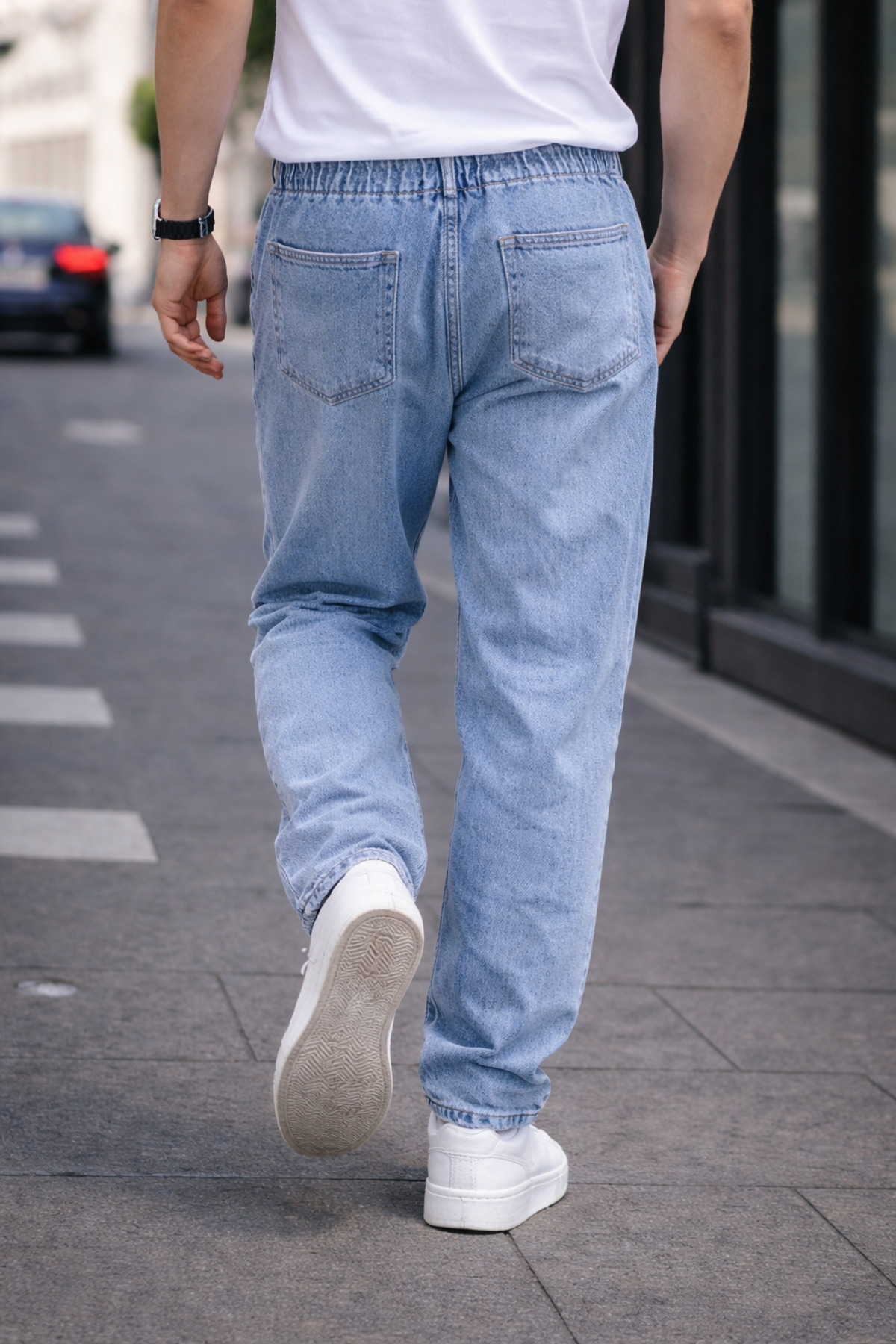 Erkek Trend Pamuklu Mavi Baggy Kot Pantolon 6