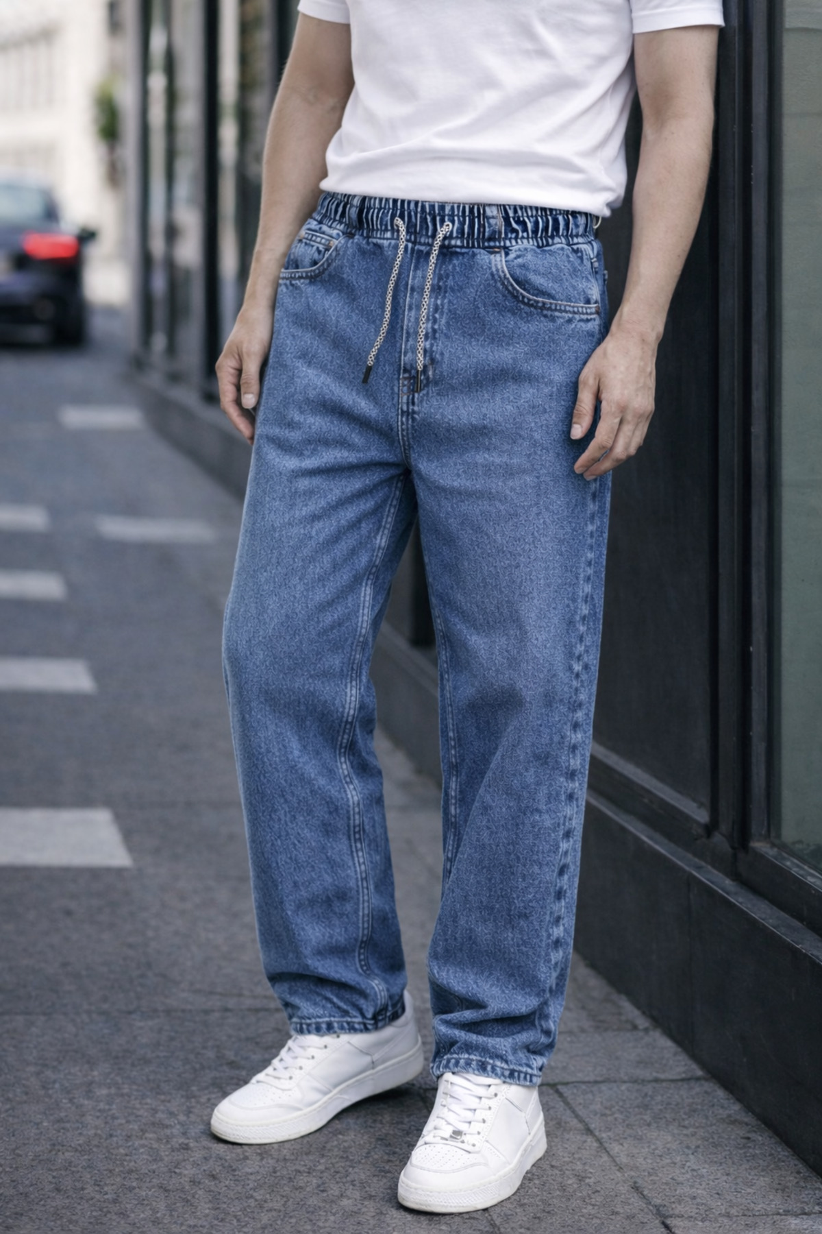 Erkek Trend Pamuklu Lacivert Baggy Kot Pantolon 5