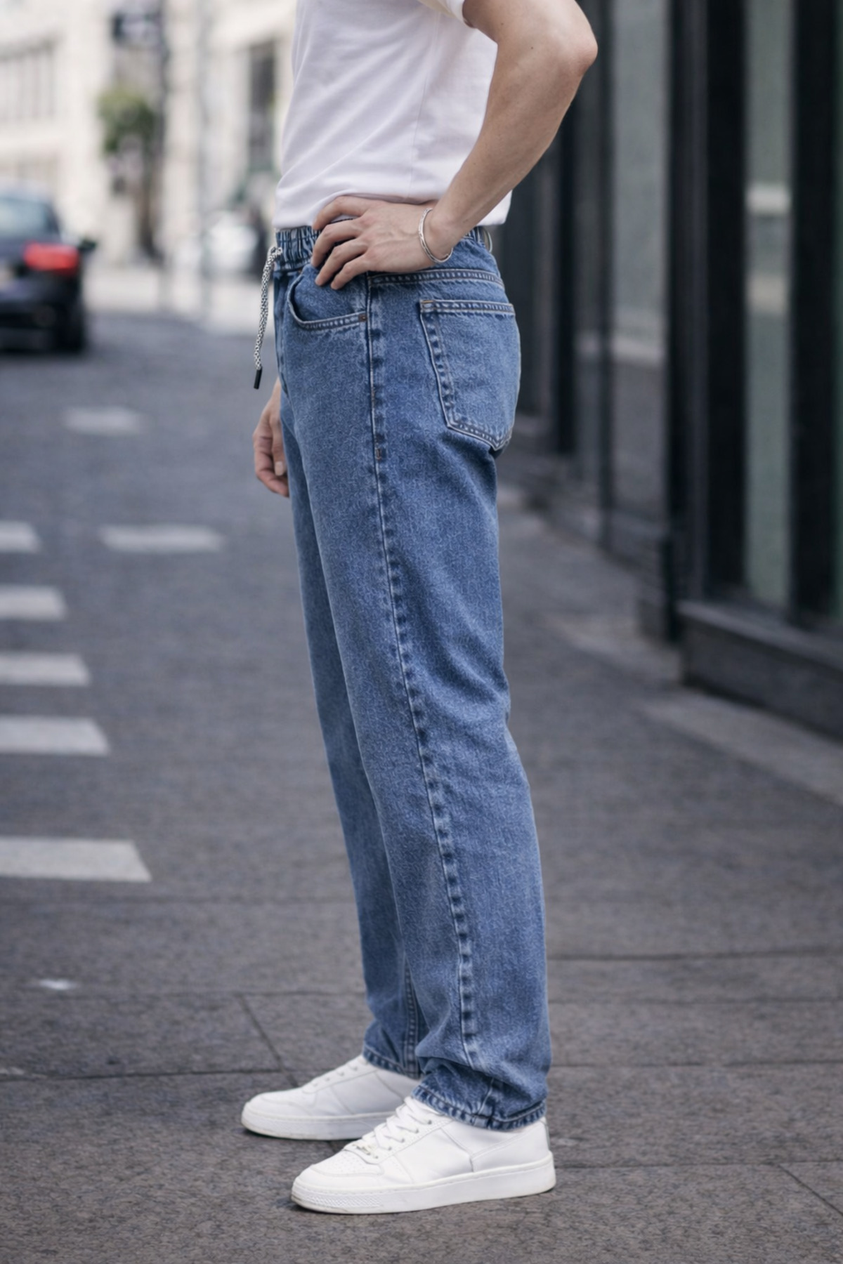 Erkek Trend Pamuklu Lacivert Baggy Kot Pantolon 4