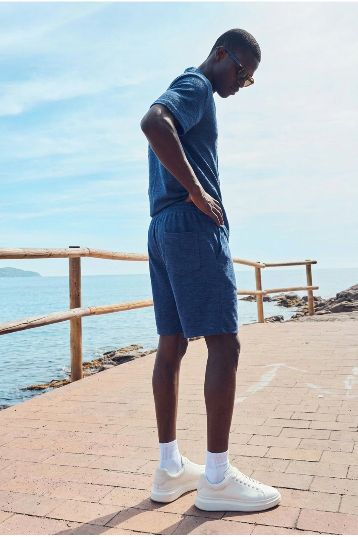 Erkek Trend Polo Yaka Gömlek Basic Keten Şort Beyaz İkili Takım 4