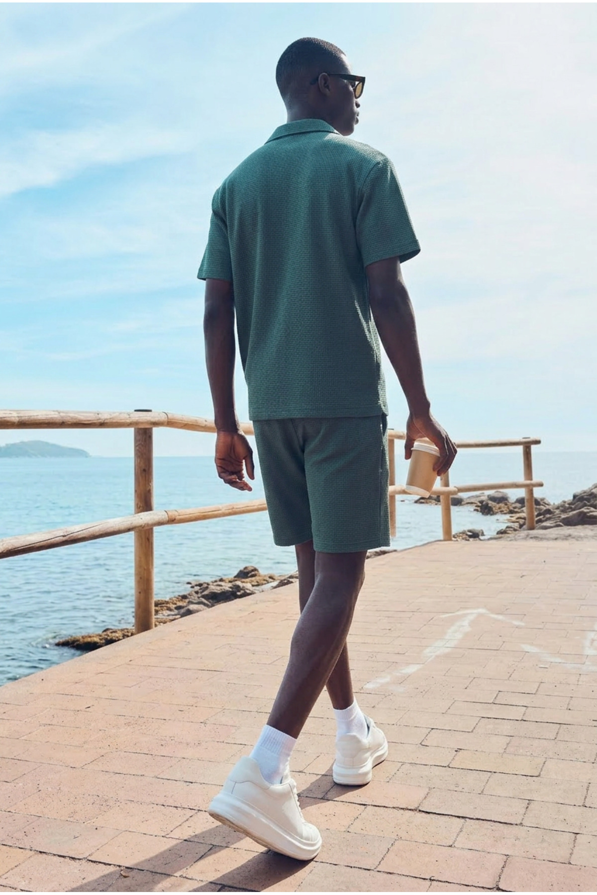 Erkek Trend Polo Yaka Gömlek Basic Keten Şort Haki İkili Takım 5