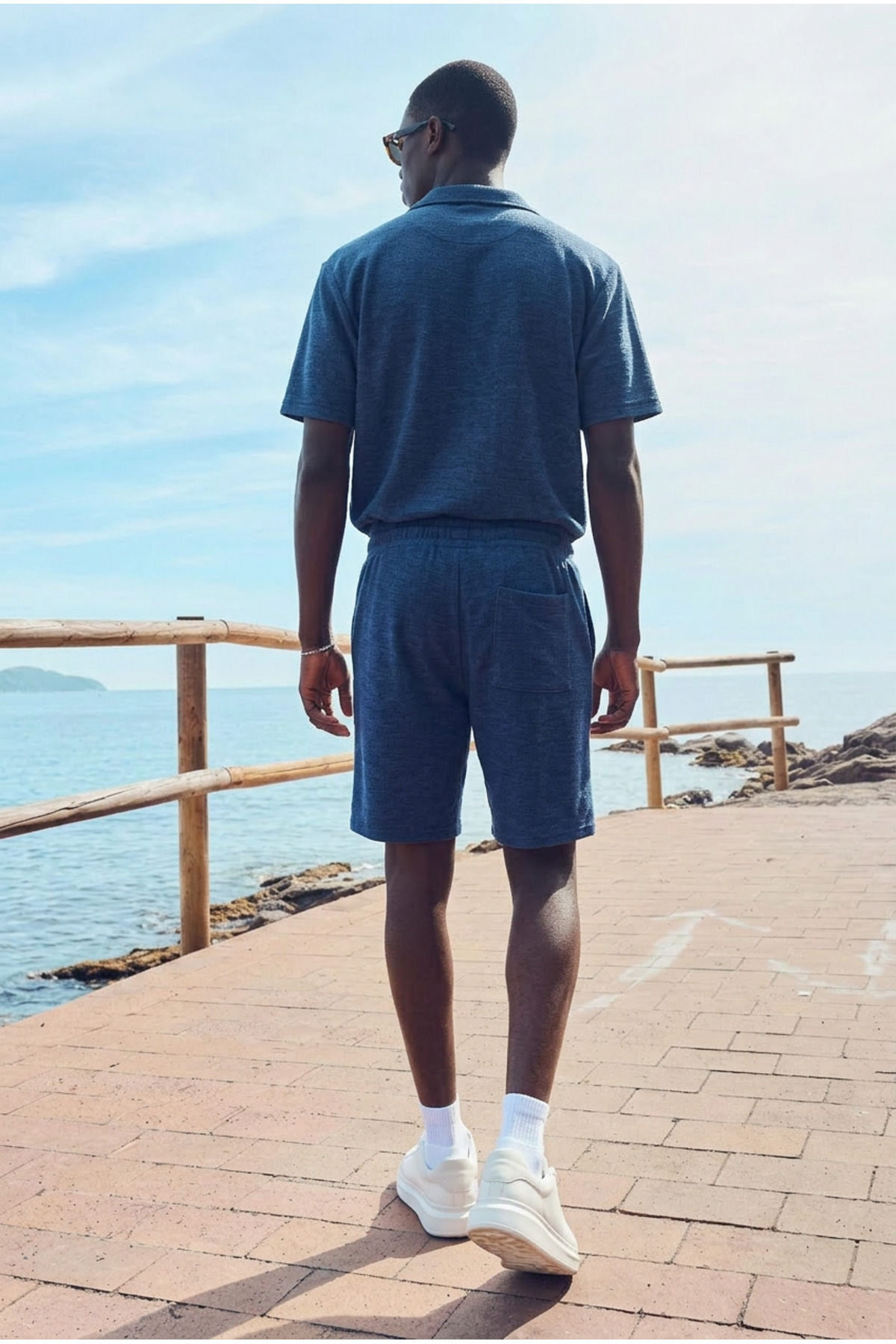 Erkek Trend Polo Yaka Gömlek Basic Keten Şort Beyaz İkili Takım 5
