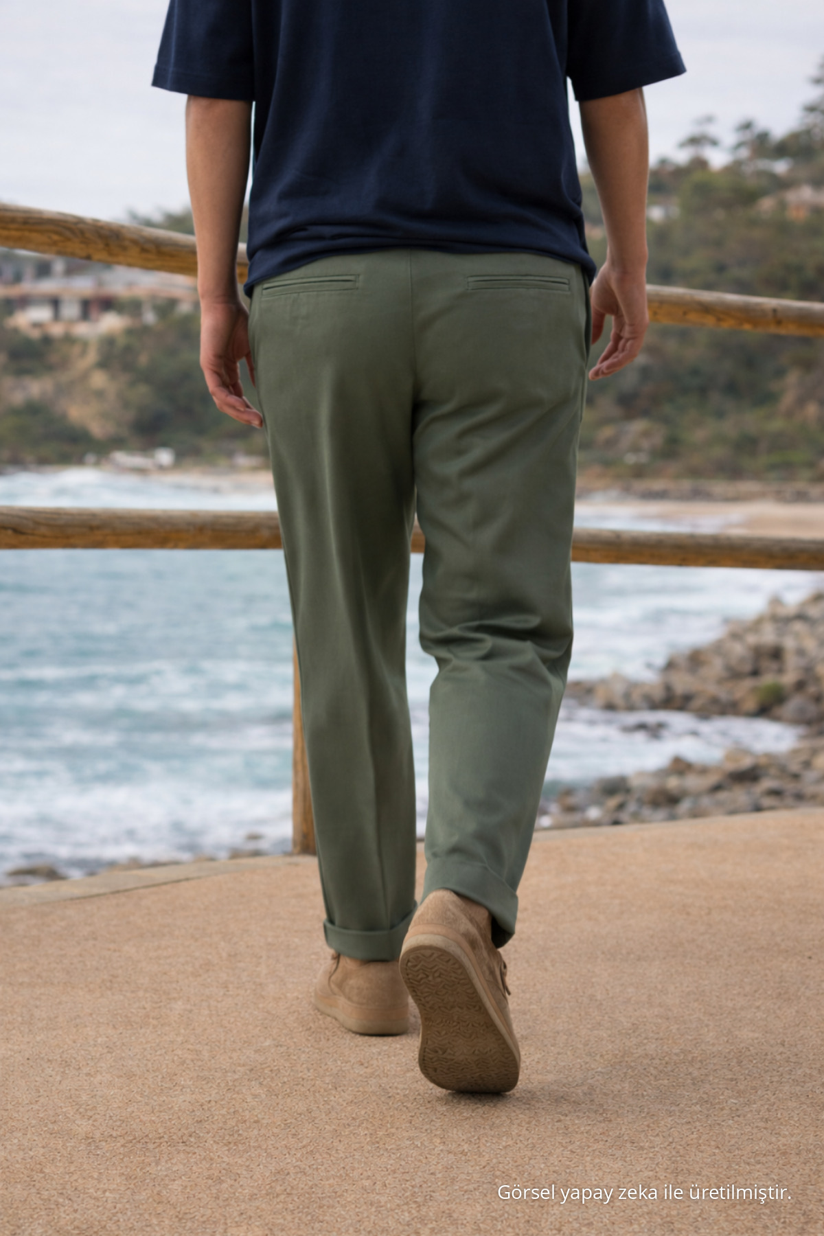 Erkek Trend Basic Bol Paça Haki Kumaş Pantolon 6
