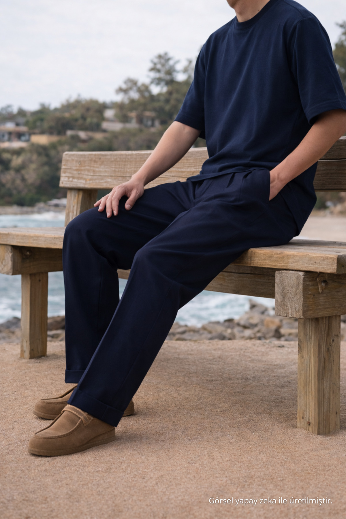 Erkek Trend Basic Bol Paça Lacivert Kumaş Pantolon 5