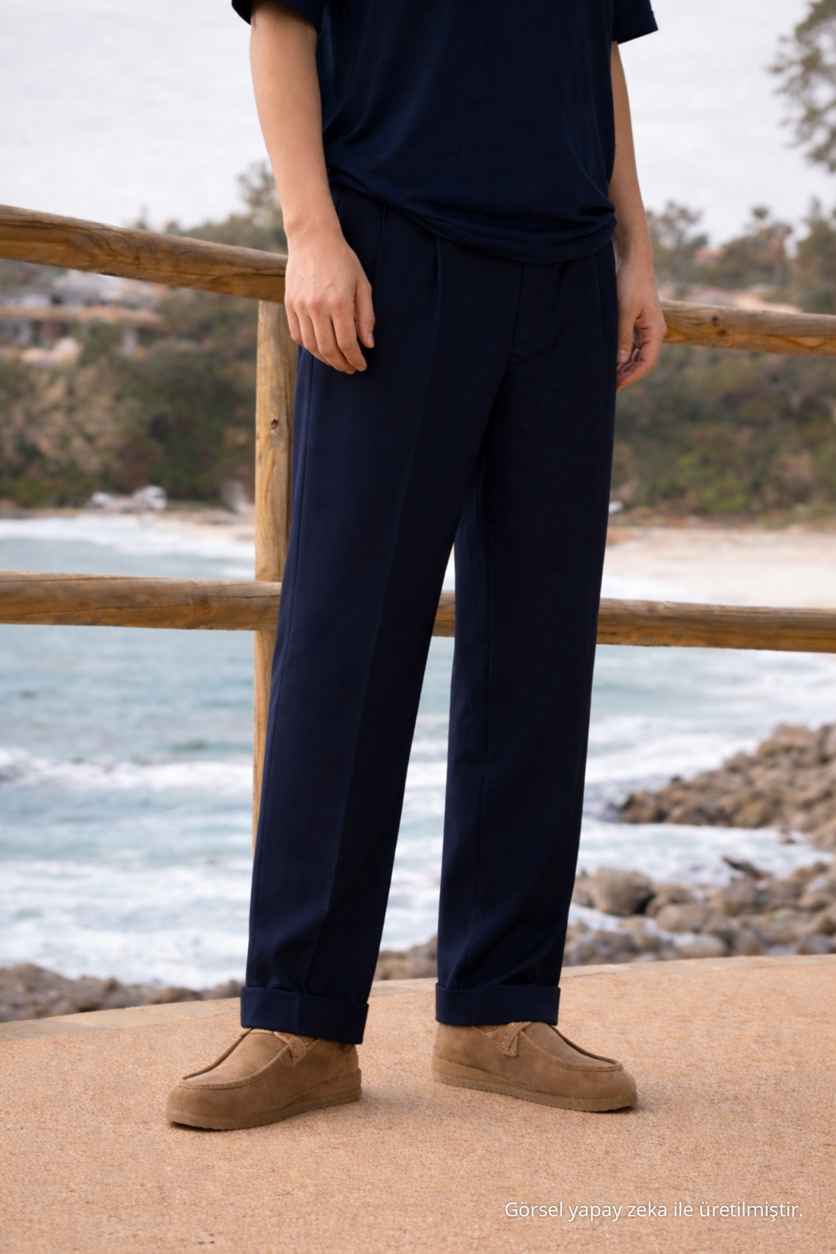 Erkek Trend Basic Bol Paça Lacivert Kumaş Pantolon 4