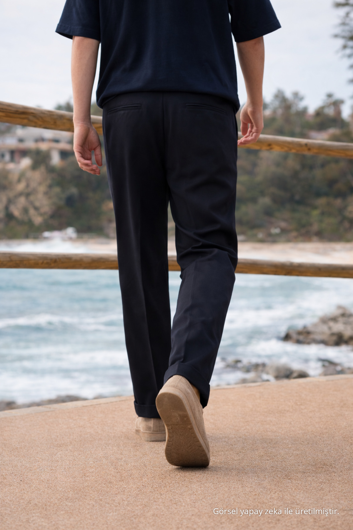 Erkek Trend Basic Bol Paça Siyah Kumaş Pantolon 6
