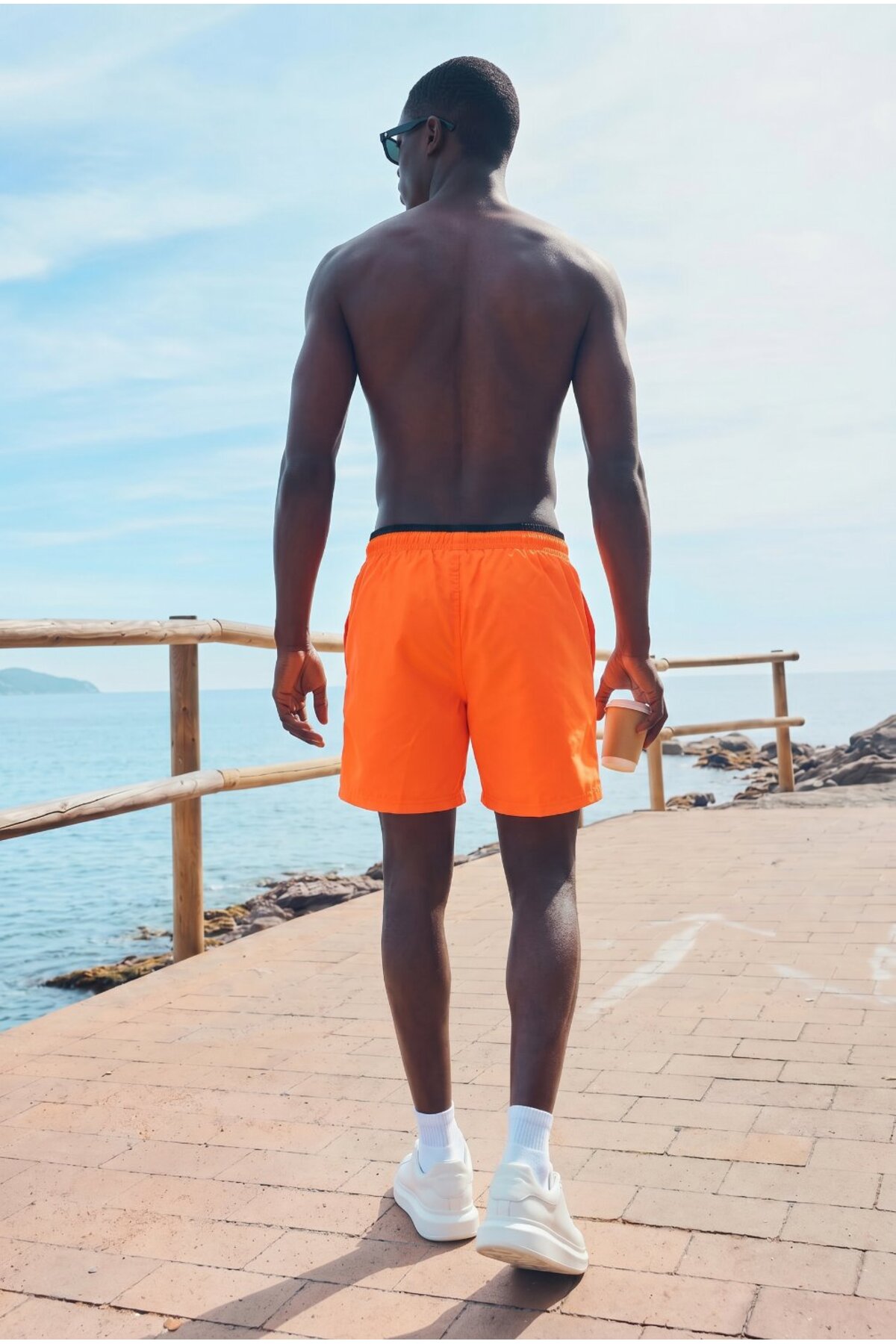 Erkek Fermuarlı Cepli Jogger Yazlık Turuncu Deniz Şortu 6