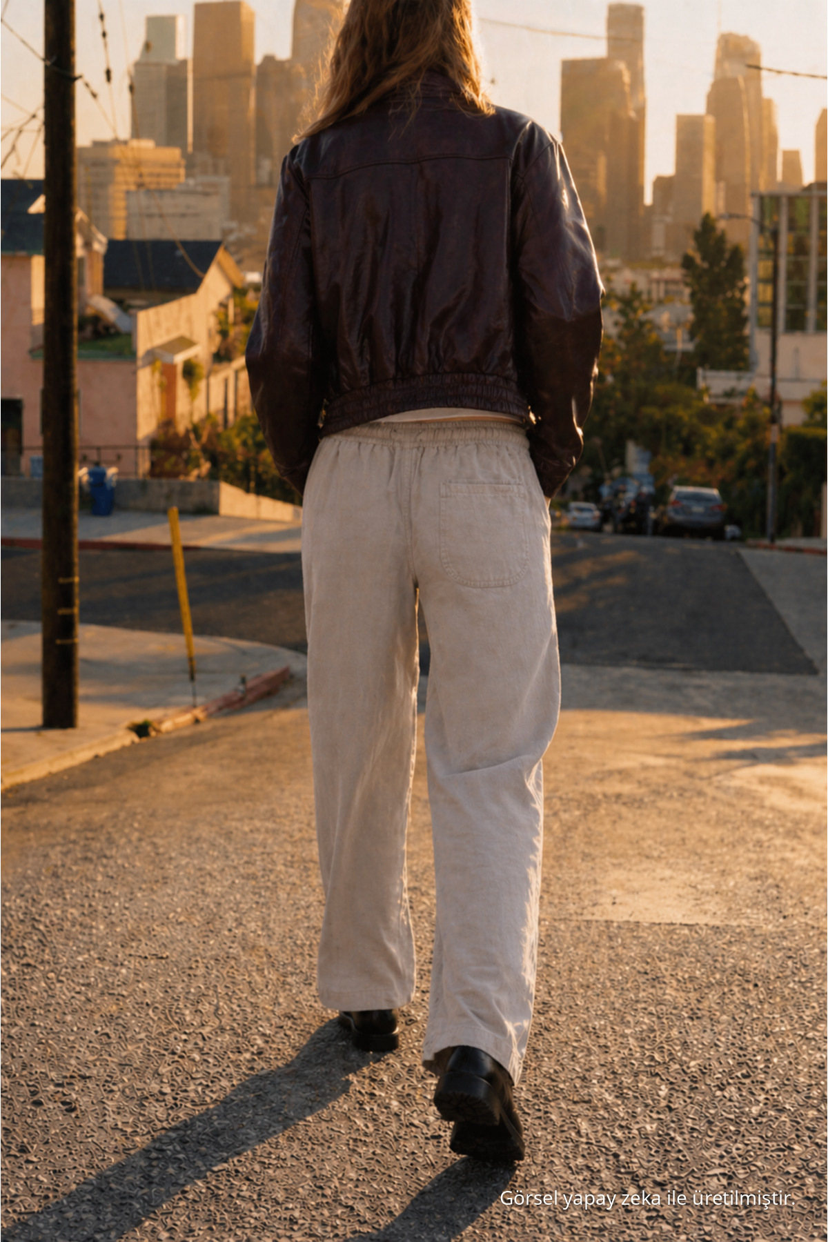 Kadın Yüksek Bel Bol Yazlık Gri Jogger Keten Pantolon 6