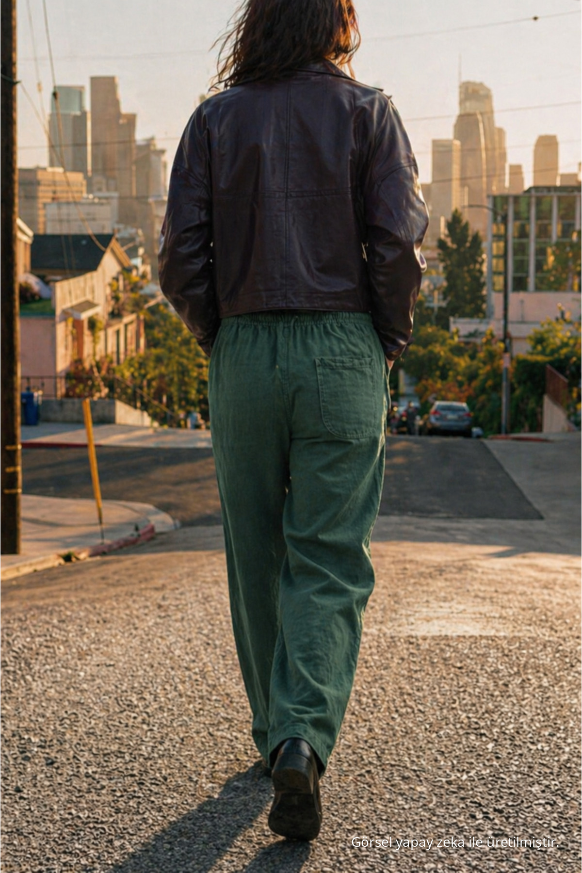 Kadın Yüksek Bel Bol Yazlık Koyu Jogger Keten Pantolon 6