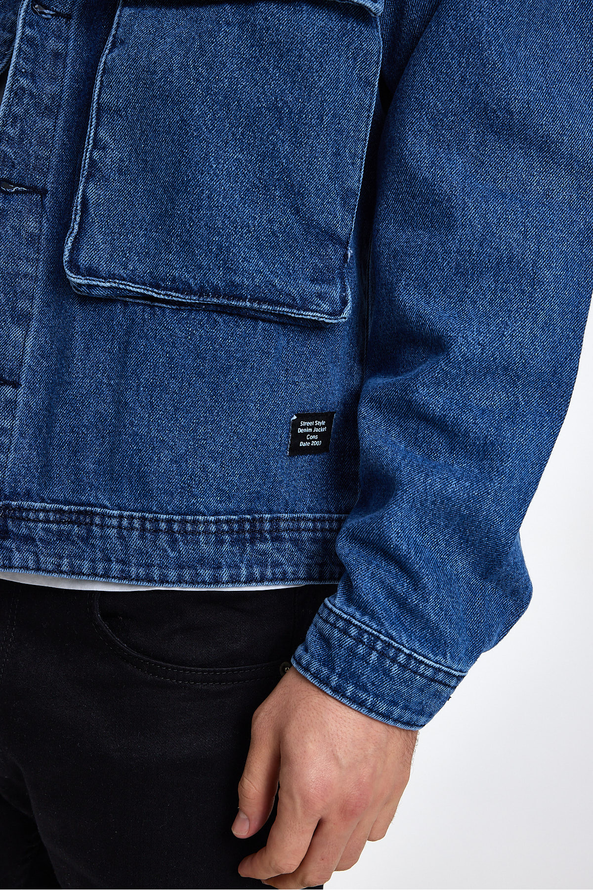 Erkek Büyük Göğüs Cepli Oversize Mavi Kot Ceket 6