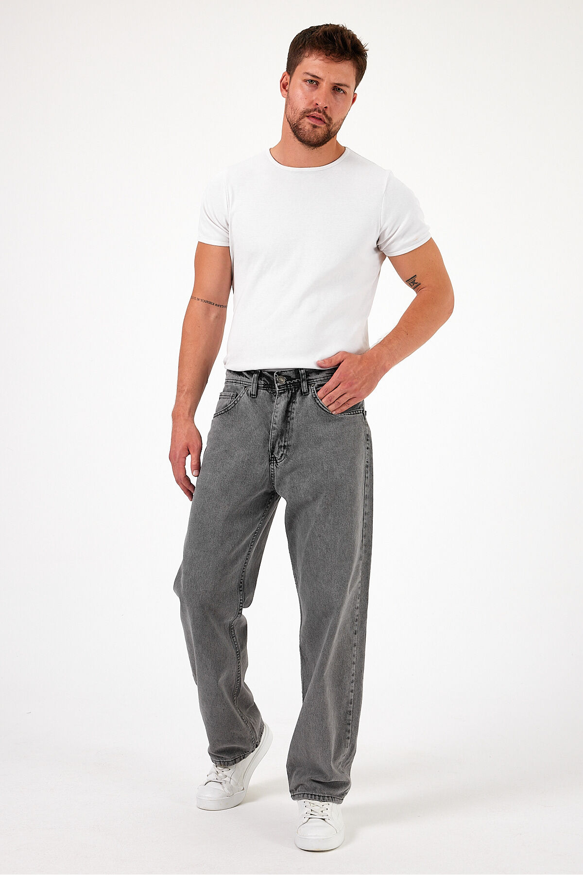 Erkek Jeans Bol Paça Füme Baggy Kot Pantolon 5