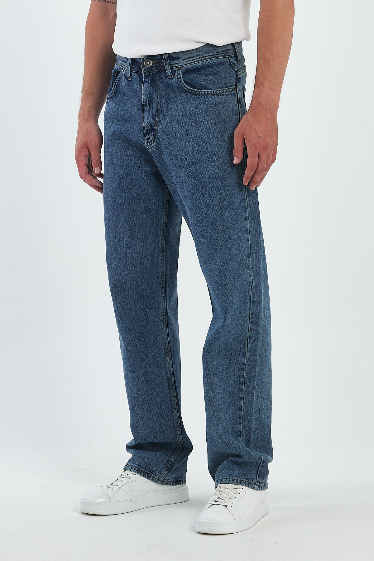 Erkek Jeans Bol Paça Mavi Baggy Kot Pantolon 6