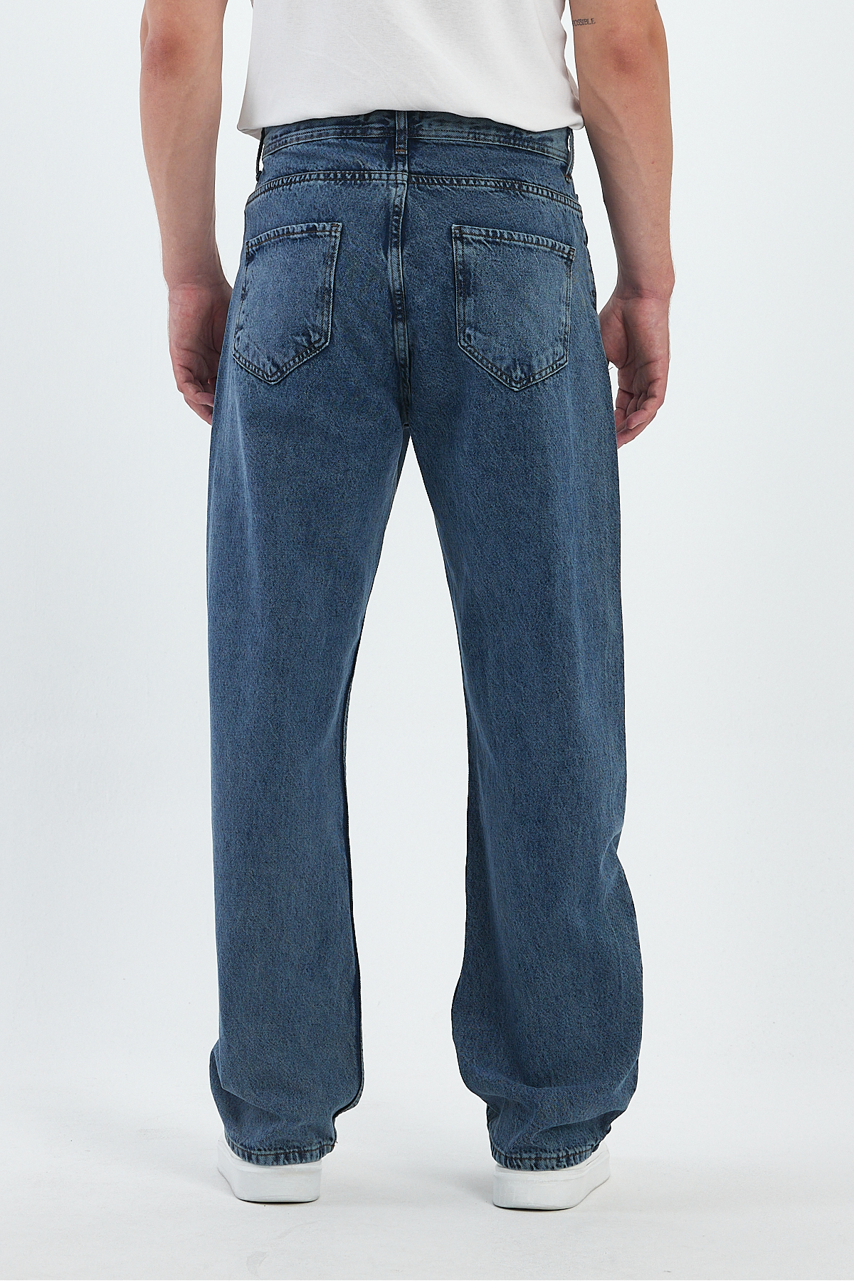 Erkek Jeans Bol Paça Mavi Baggy Kot Pantolon 3