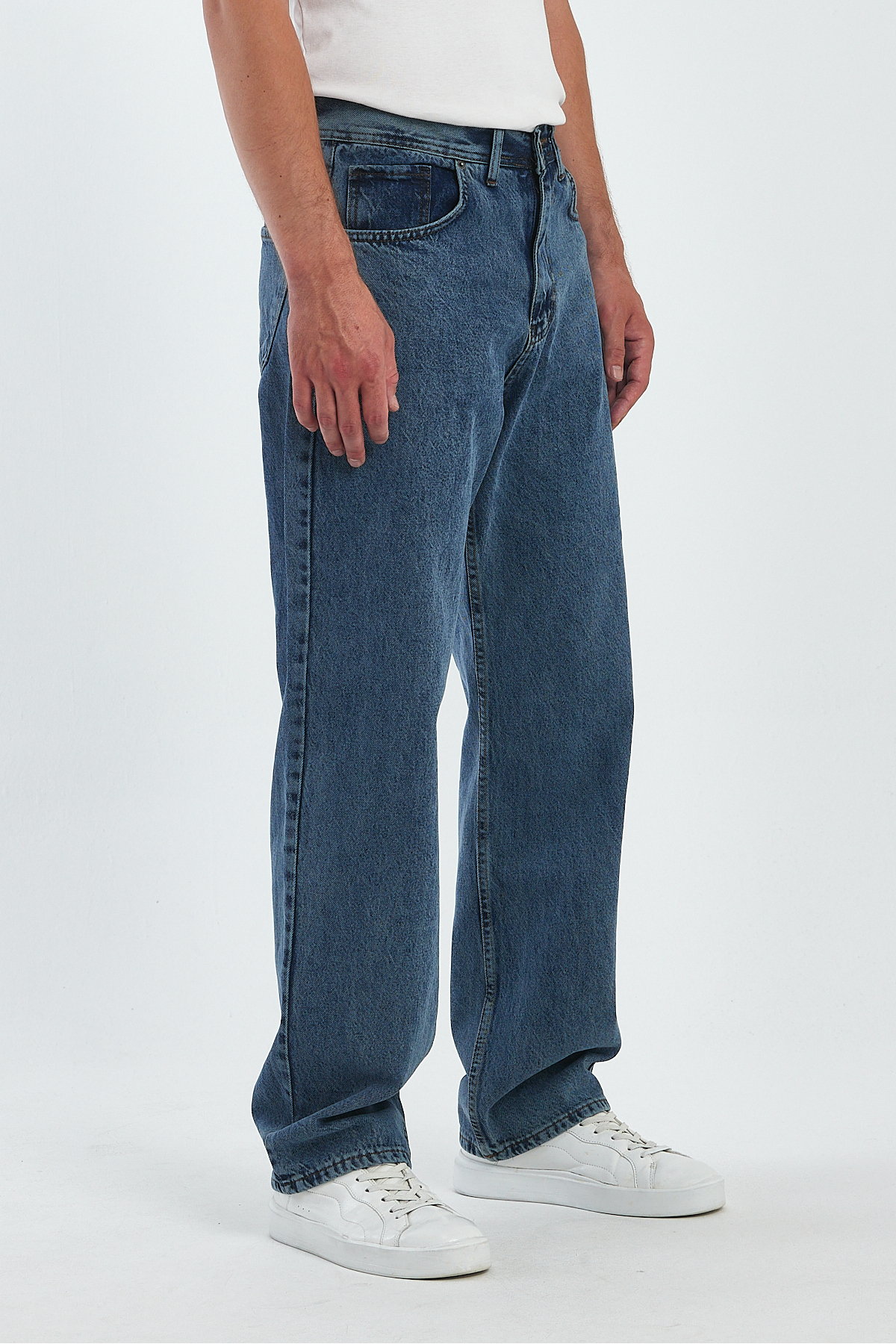 Erkek Jeans Bol Paça Mavi Baggy Kot Pantolon 5