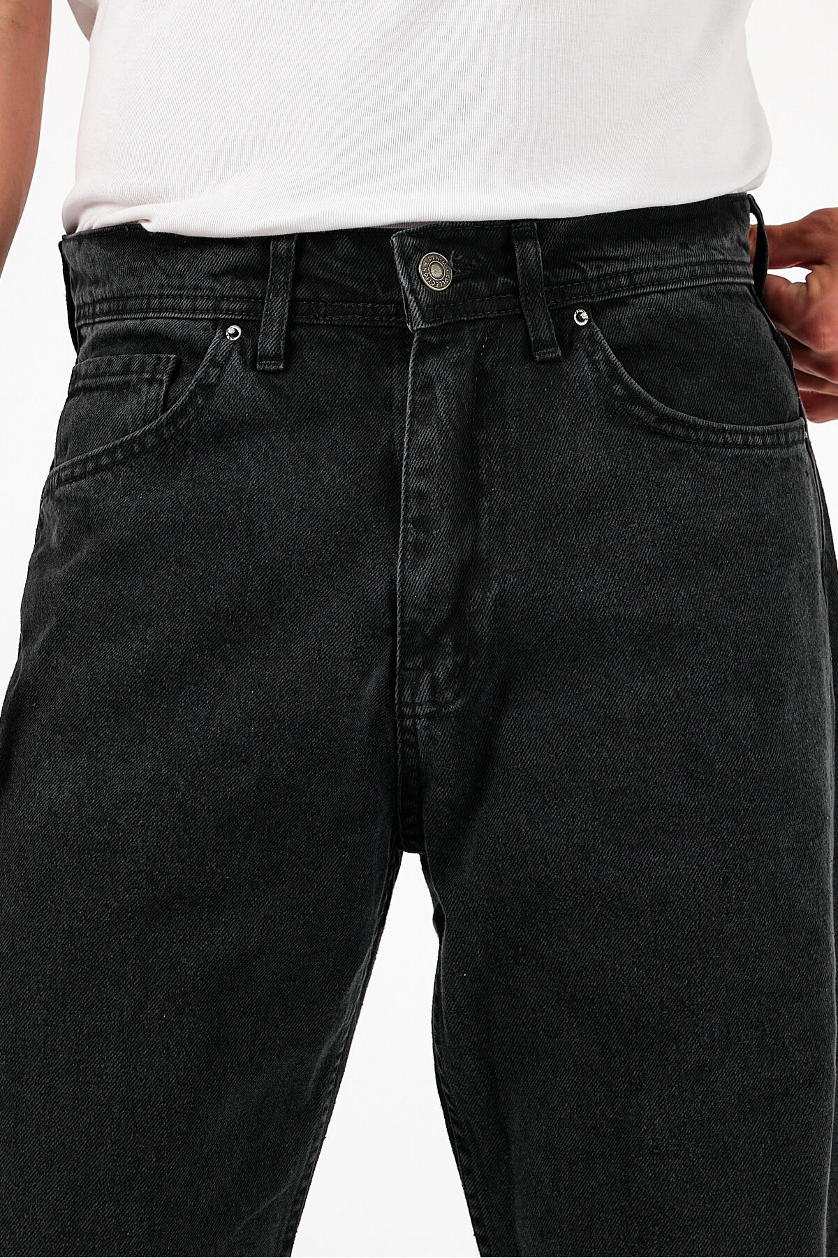 Erkek Jeans Bol Paça Siyah Baggy Kot Pantolon 4