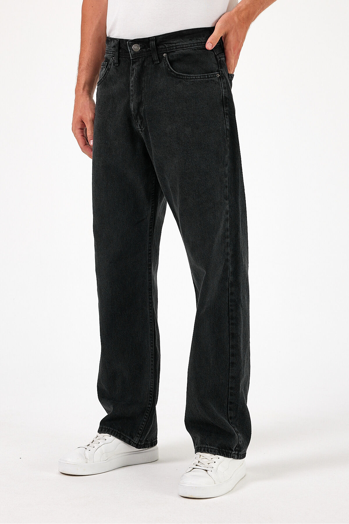 Erkek Jeans Bol Paça Siyah Baggy Kot Pantolon 6