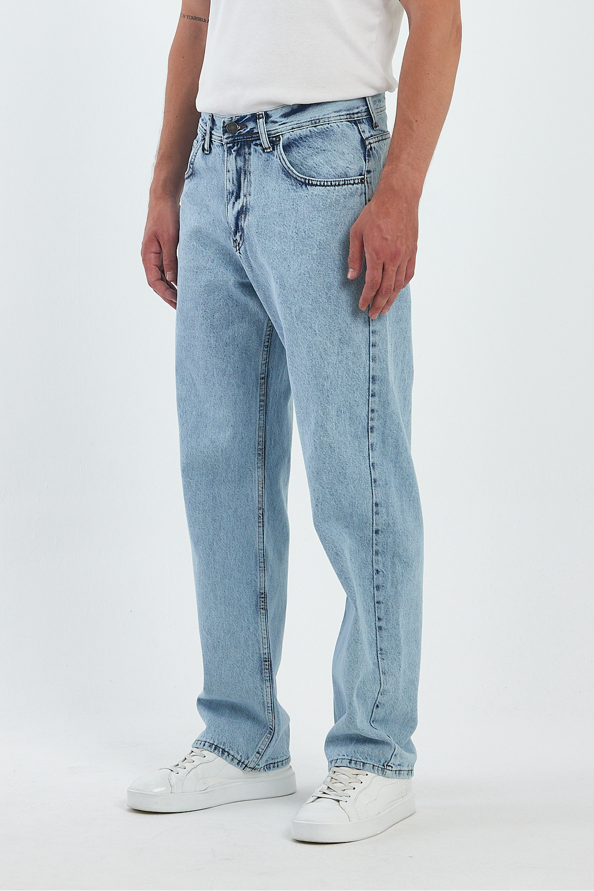 Erkek Jeans Bol Paça Buz Mavi Baggy Kot Pantolon 6