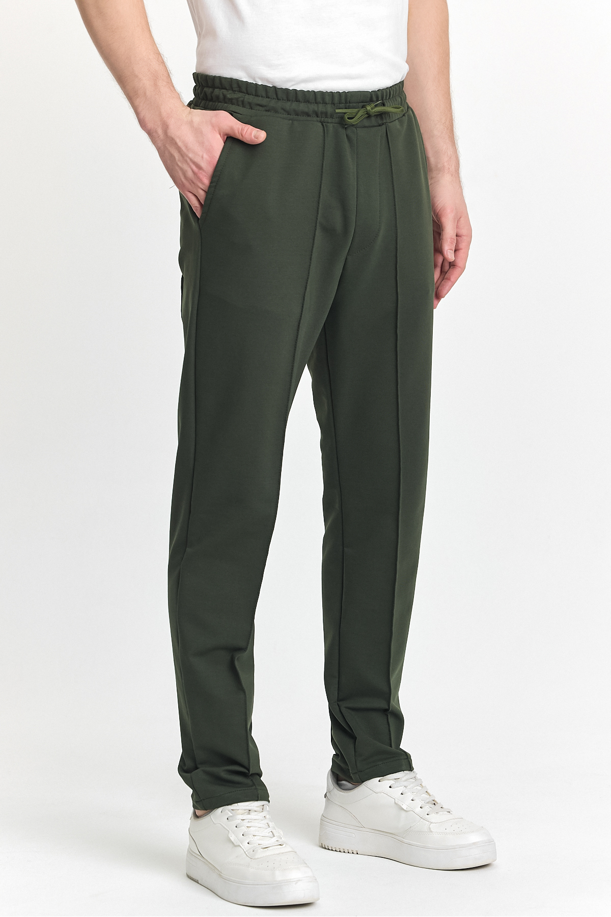 Erkek Beli Lastikli Esnek Bol Paça Haki Pantolon 6