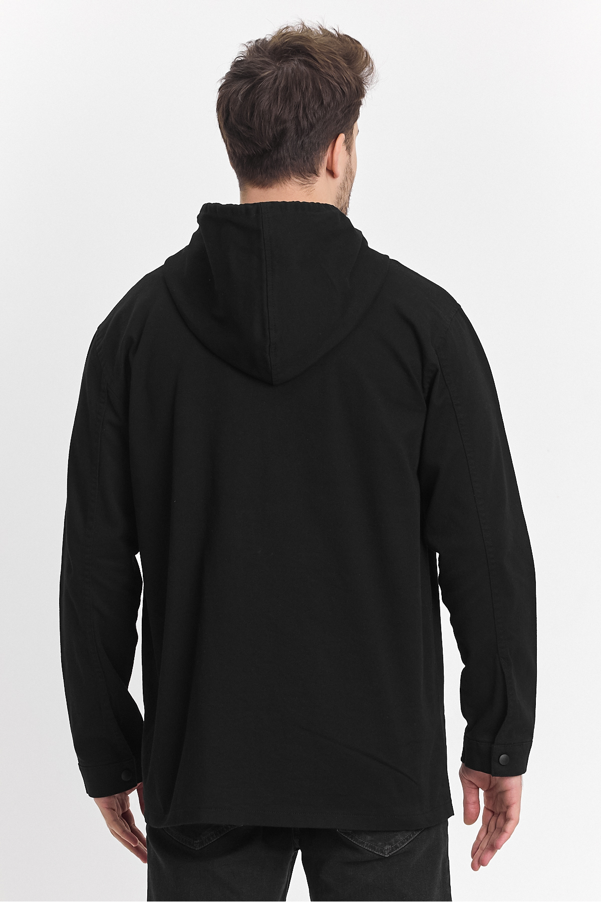 Erkek Basic Oversize Esnek Kapşonlu Füme Ceket 3