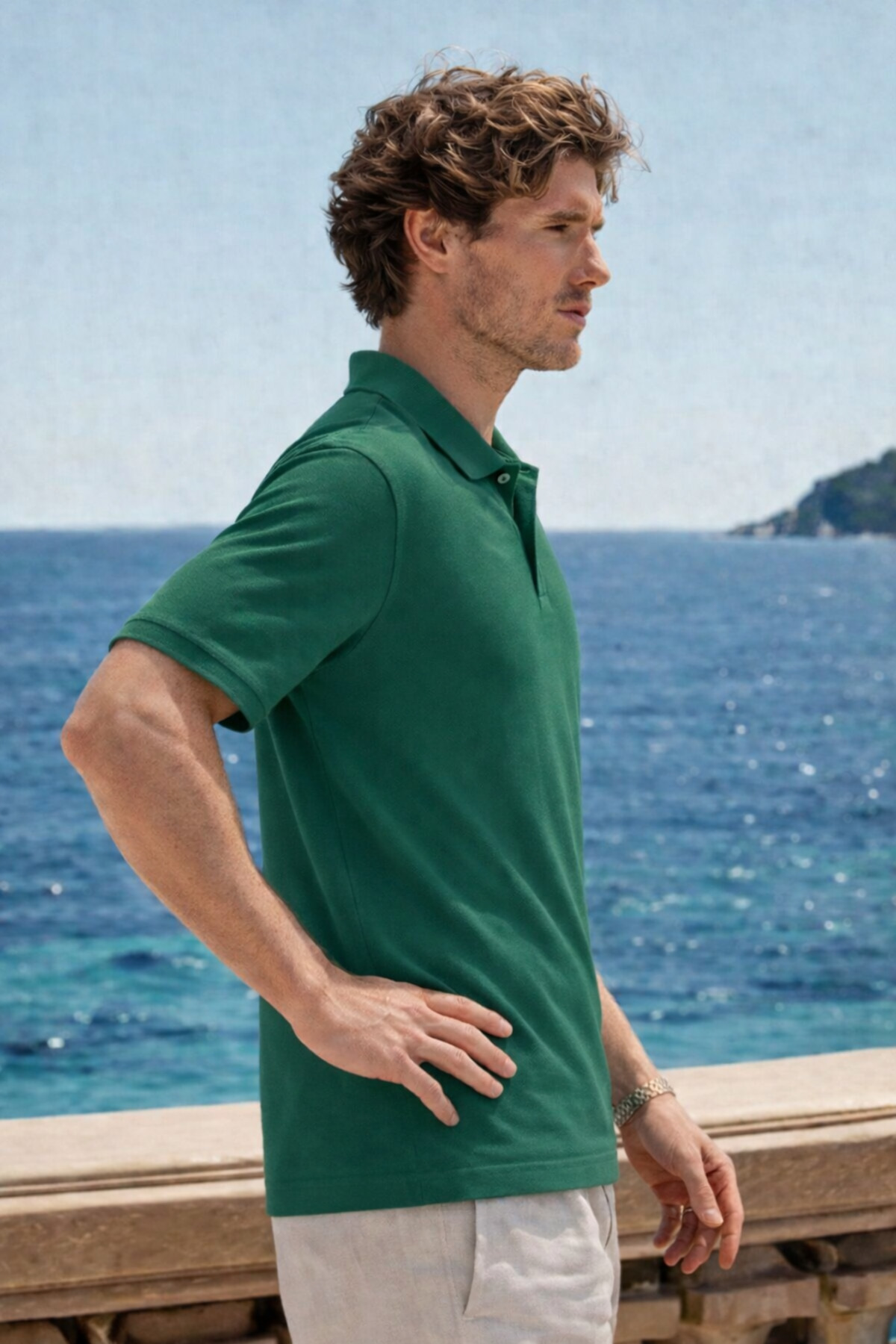Erkek Premium Comfort Yeşil Polo Yaka T Shirt 5