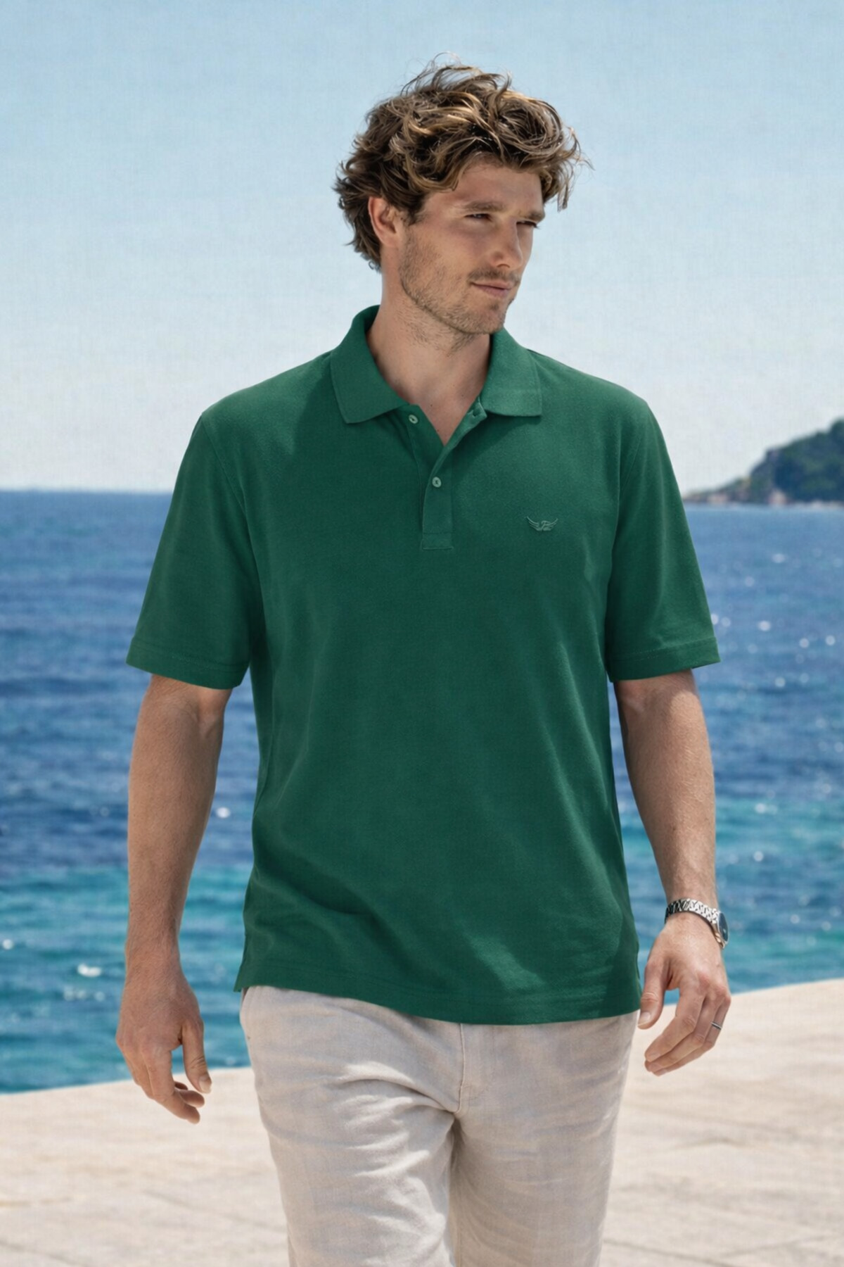 Erkek Premium Comfort Yeşil Polo Yaka T Shirt 3