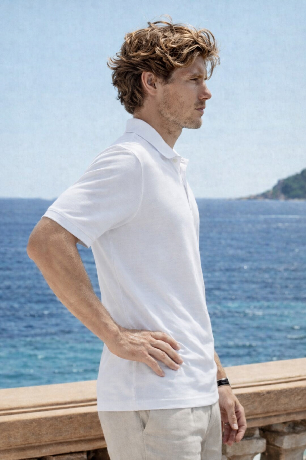 Erkek Premium Comfort Beyaz Polo Yaka T Shirt 4