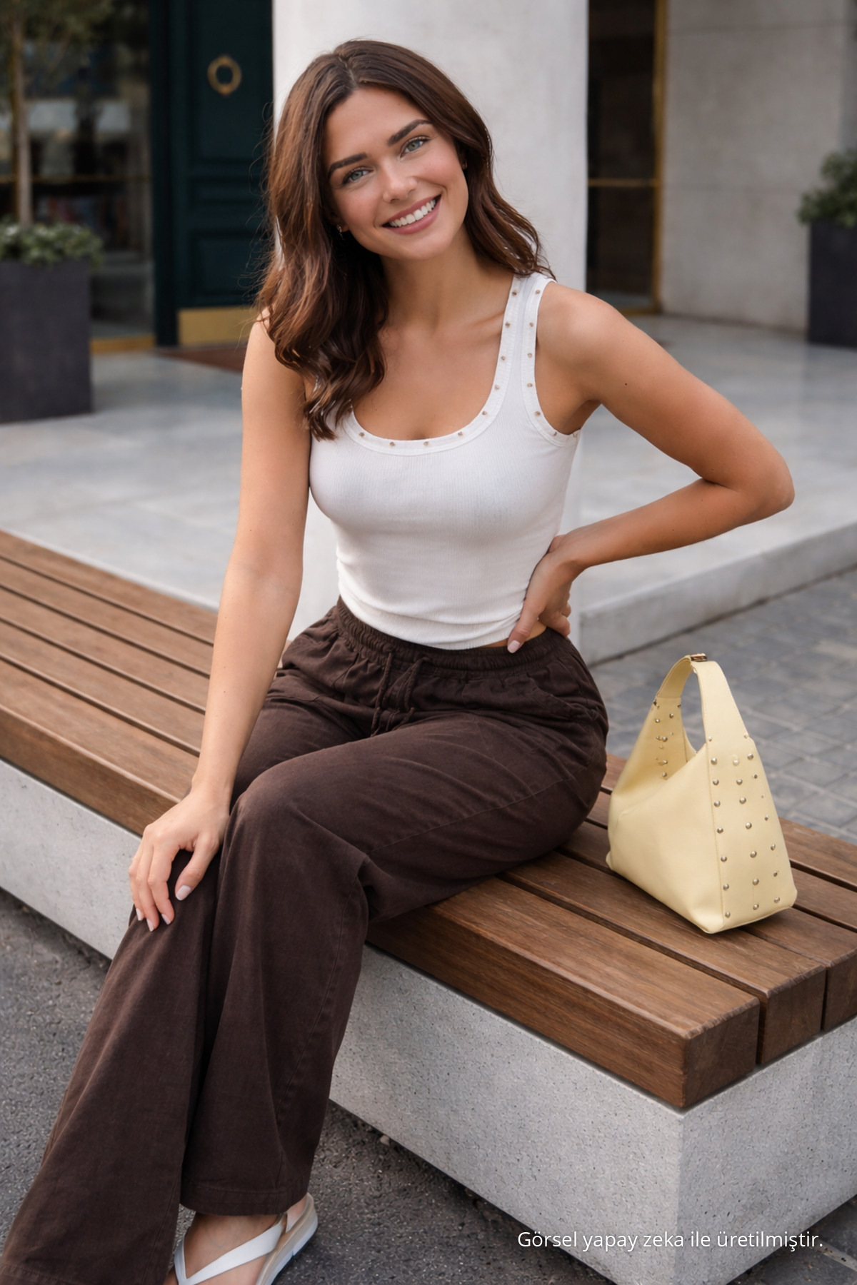Kadın Trend Premium Bol Kahve Keten Pantolon 5