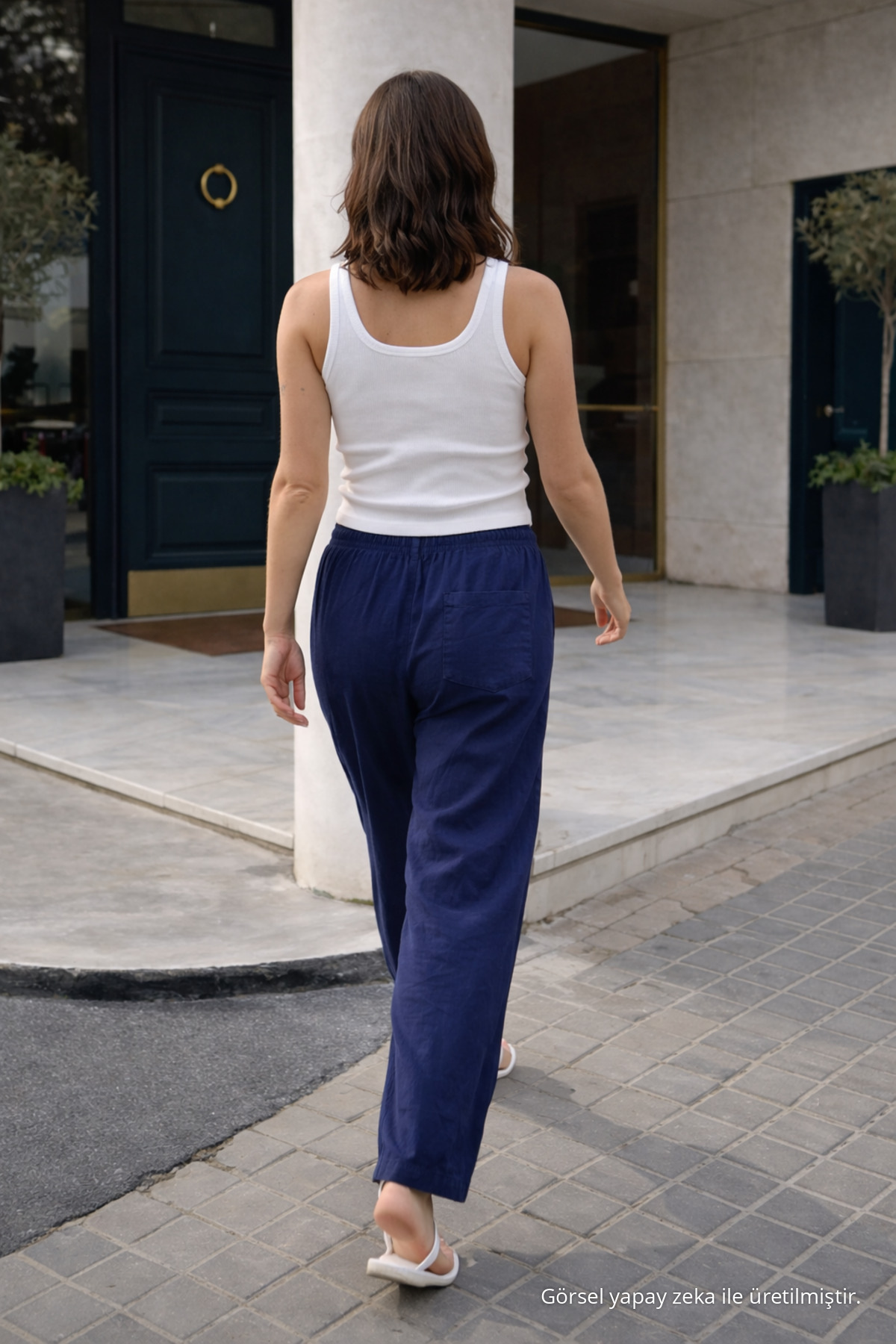 Kadın Trend Premium Bol Lacivert Keten Pantolon 6